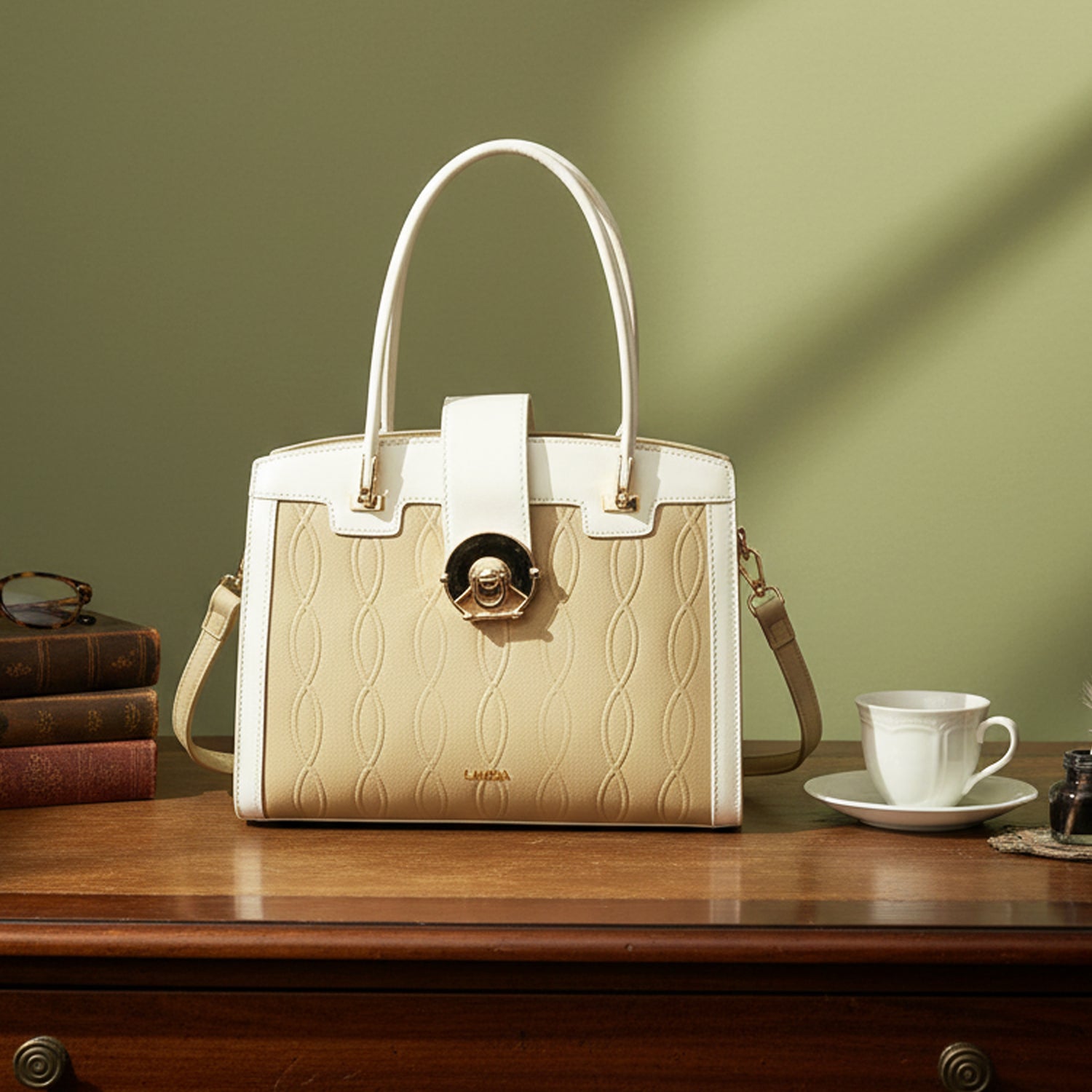 QIARRA by Ajanta Beige Synthetic Sling Bag for Women | 2 Compartments | Buckle Lock | Zipper Chains | Handle Detachable Sling Strap-VB8017