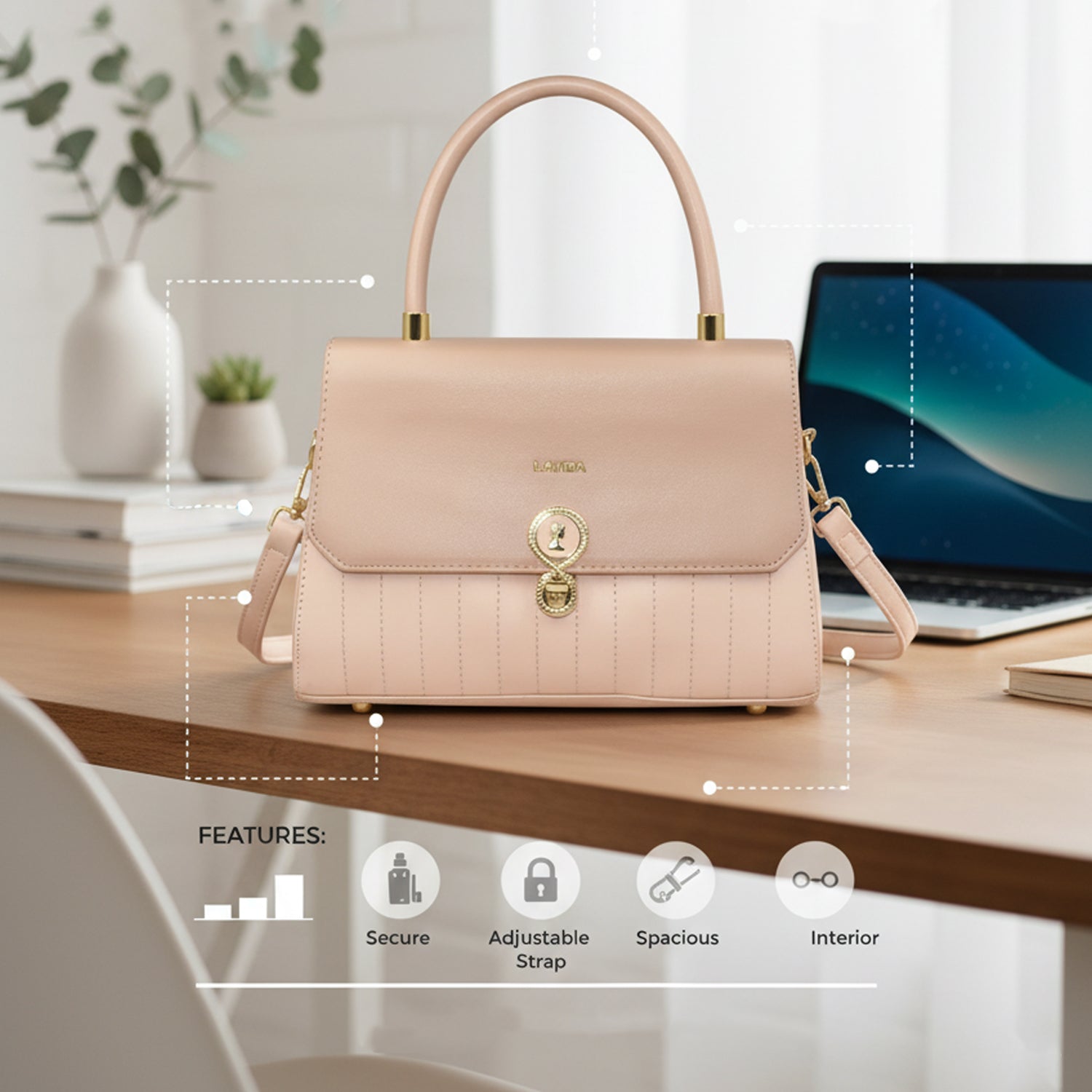 QIARRA by Ajanta Peach Synthetic Sling Bag for Women | 2 Compartments | Buckle Lock | Zipper Chains | Handle Detachable Sling Strap-VB8019