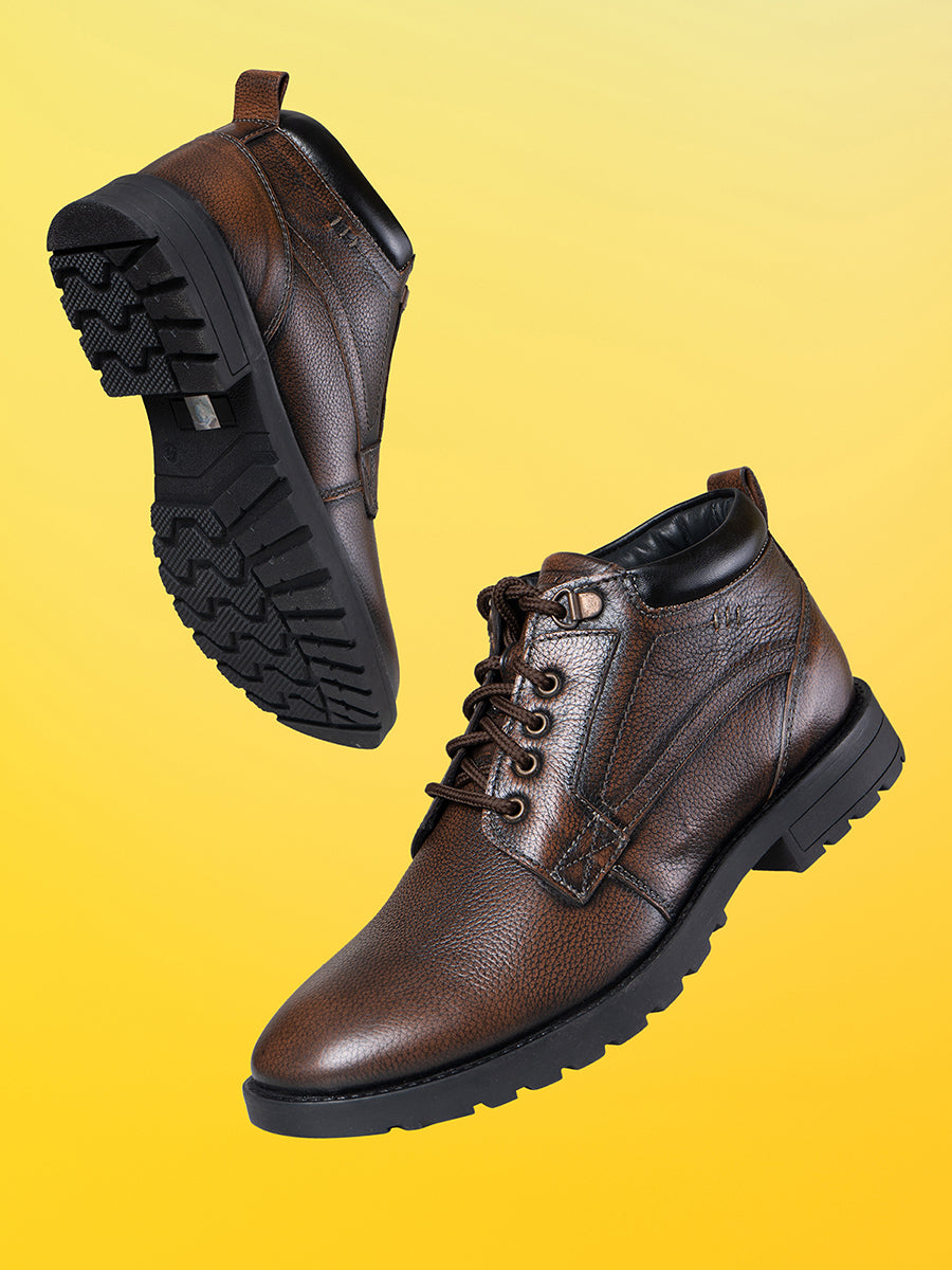 Imperio Brown Genuine Leather Lace-up High Top Boots for Men