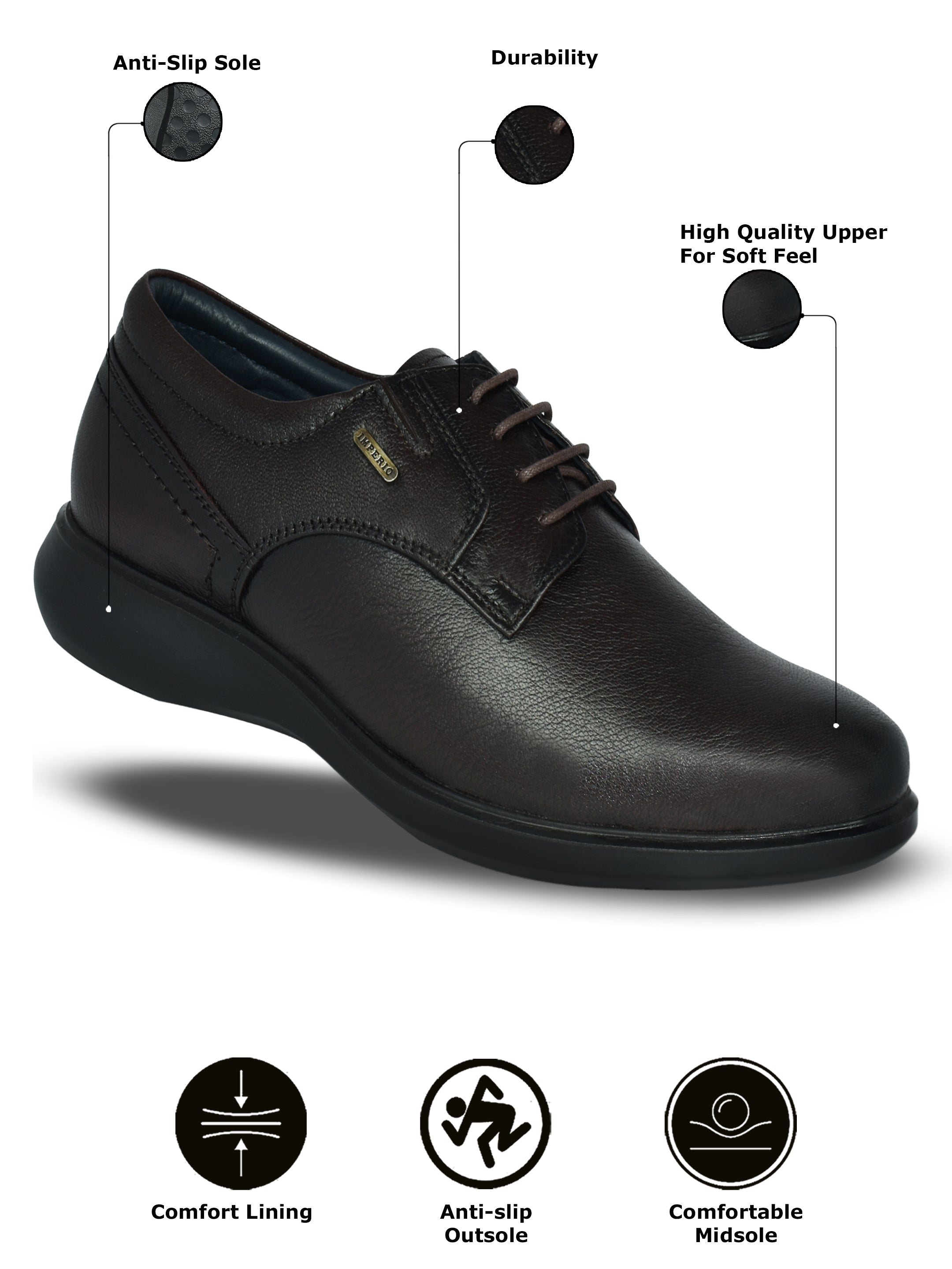 Imperio Genuine Leather Lace-up Formal Shoes for Men Dark Brown