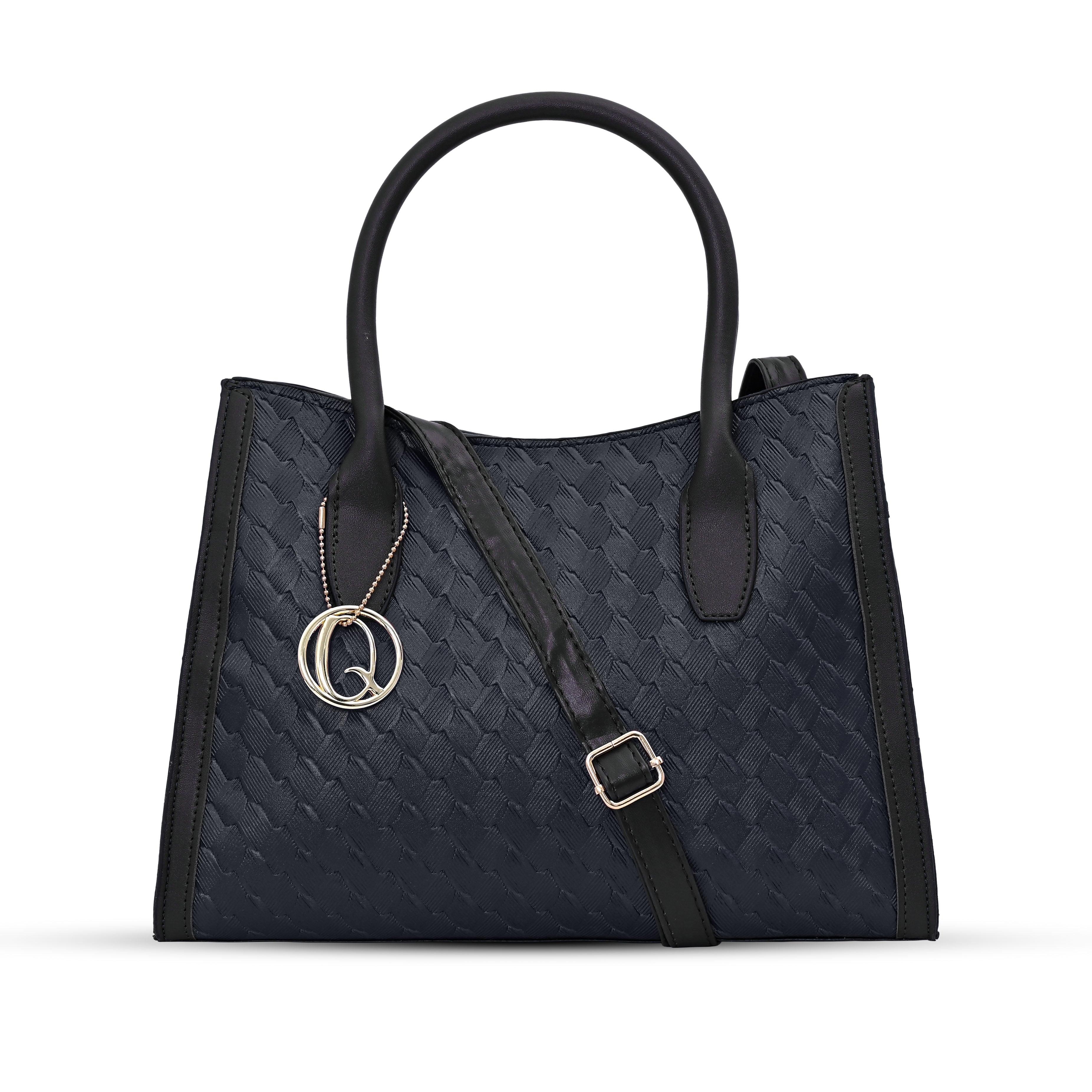 QIARRA Black Luxe Textured Synthetic Rexin Shoulder Bag with Detachable Strap VB8047