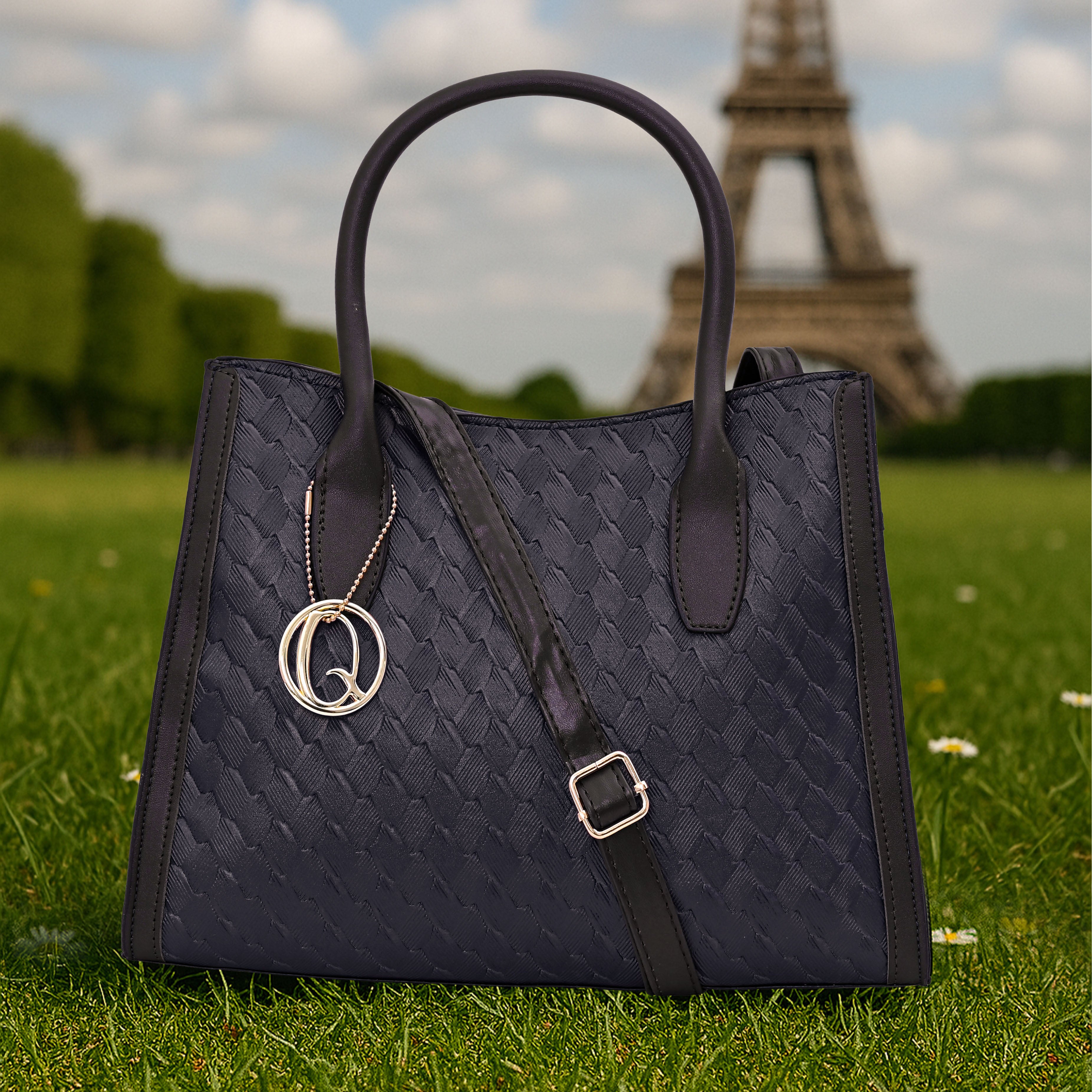 QIARRA Black Luxe Textured Synthetic Rexin Shoulder Bag with Detachable Strap VB8047