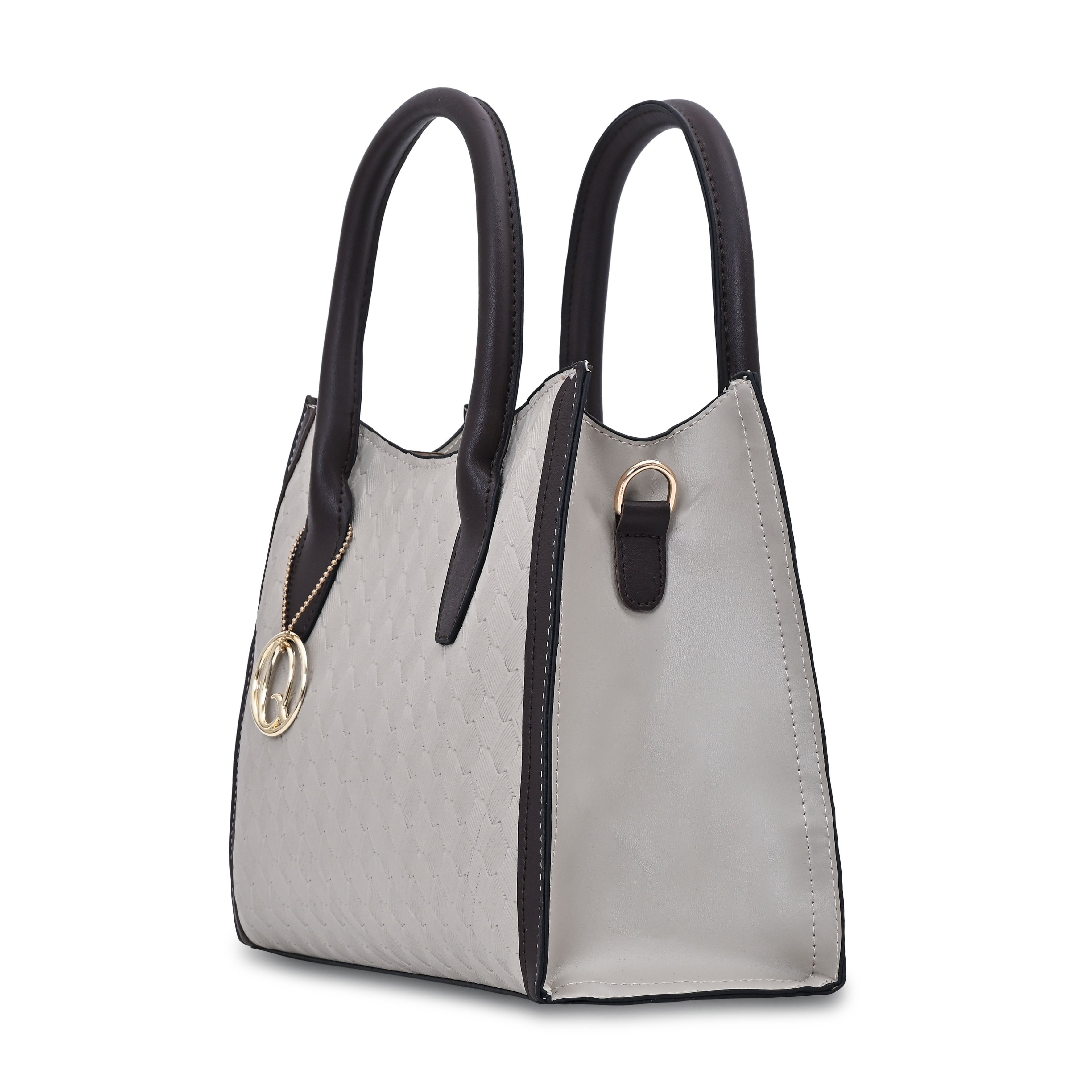 QIARRA White Luxe Textured Synthetic Rexin Shoulder Bag with Detachable Strap VB8049