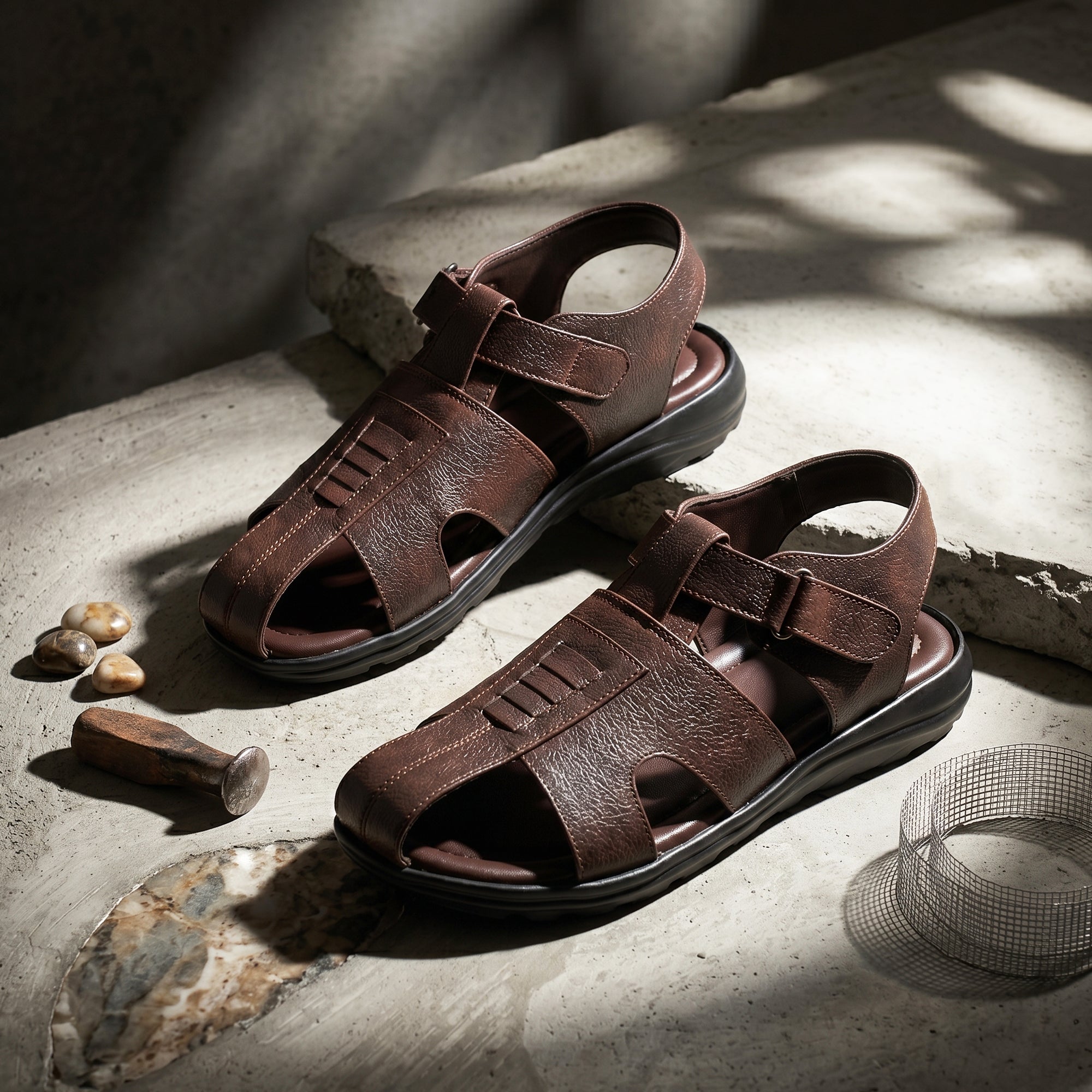 AJANTA Mens Comfort Velcro Sandals | Cushioned Footbed | Durable Sole