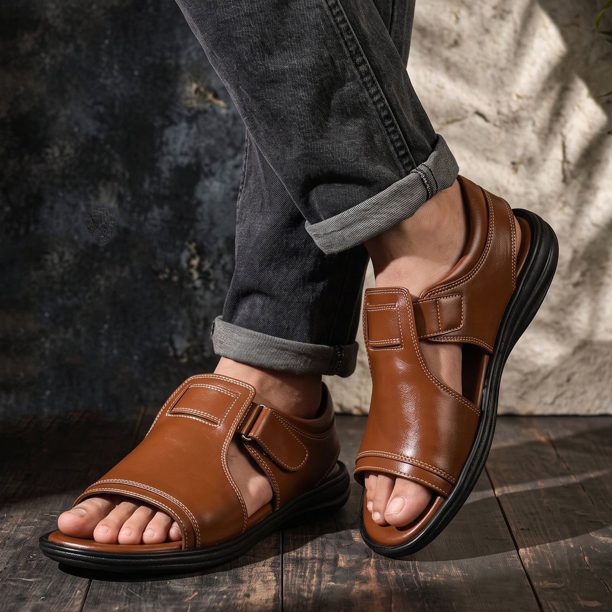 AJANTA Premium Adjustable Sandals For Men | Lightweight Breathable Walking Footwear | Comfortable Velcro Straps Sandal Cushioned Open Toe For Daily Wear Office, Travel, Outdoor & Ethnic Puja Sandals