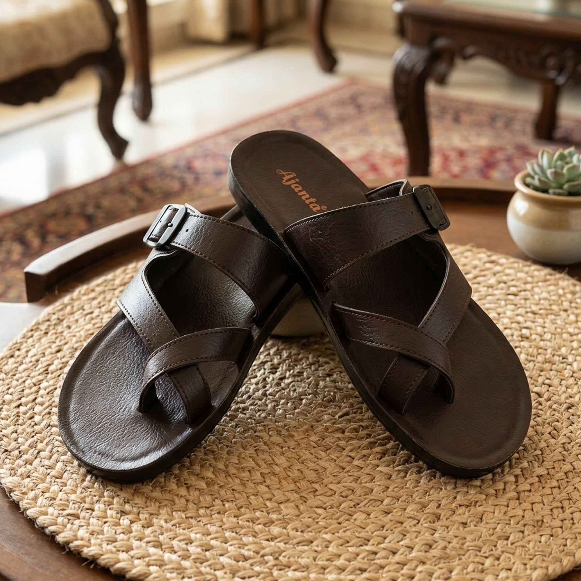 Ajanta Men’s Brown Slip On Sandals
