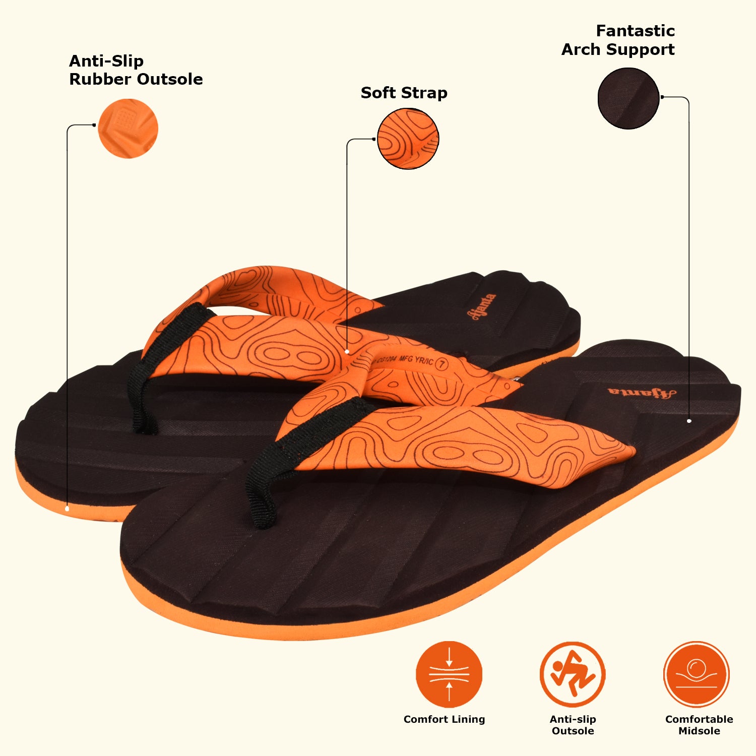 Ajanta Men's Brown Slip-On Chappal | Lightweight EVA Sole | Durable Synthetic Upper | Comfortable Daily Sandal EG3035