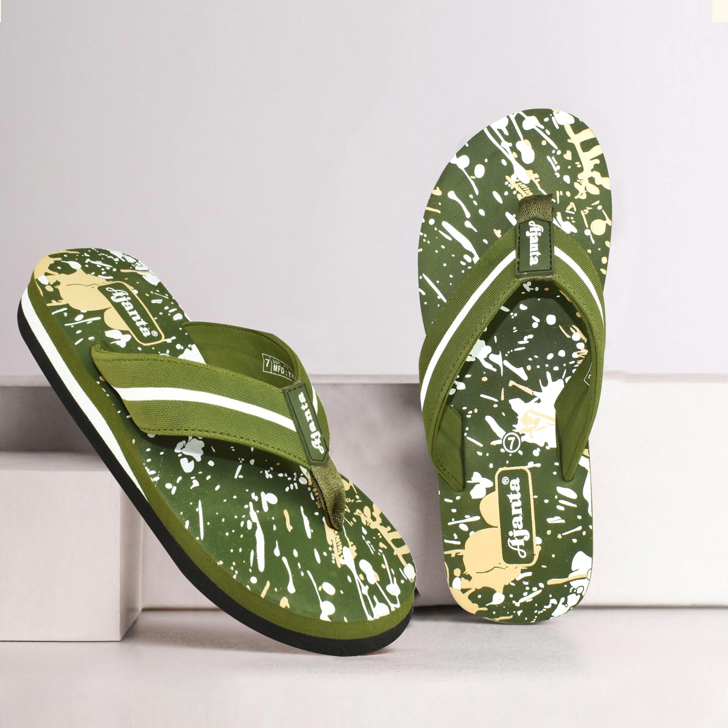 Ajanta Men’s Green Slip-On Chappal | Durable Synthetic Upper | Lightweight EVA Sole | Comfortable Everyday Wear Slipper