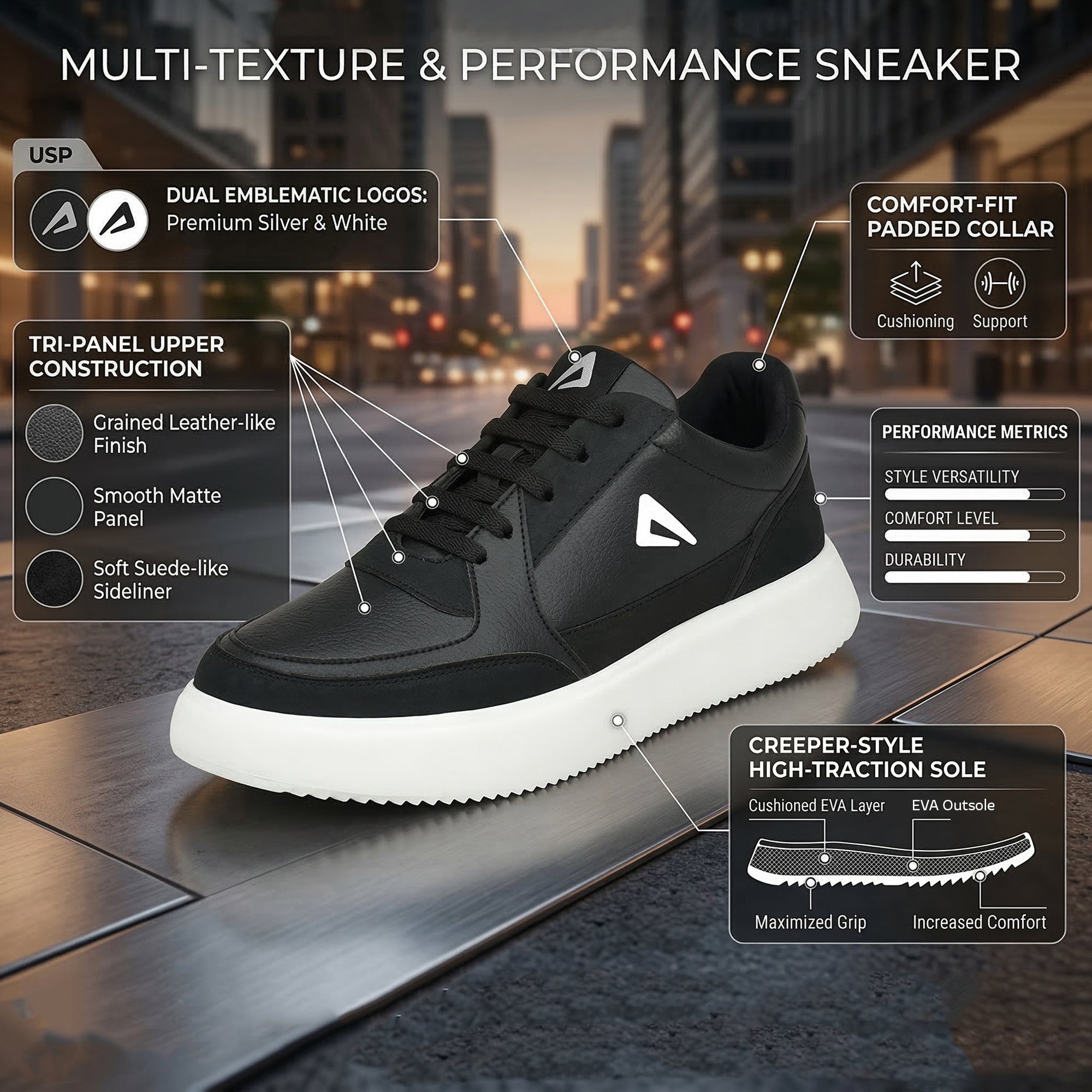 Impakto Men Black Sneakers