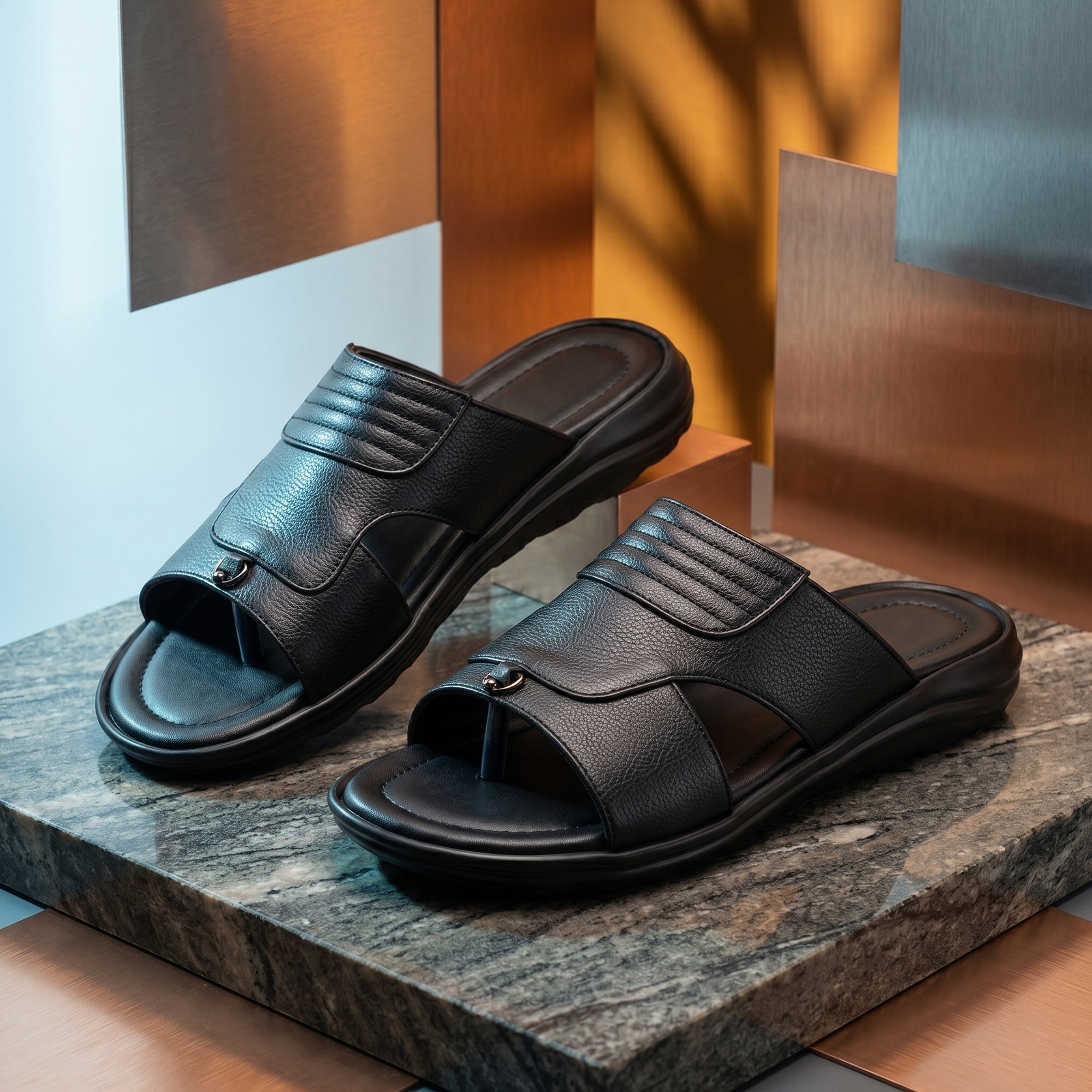 AJANTA Men Comfort Sandals | Lightweight & Durable Daily Wear (Black)