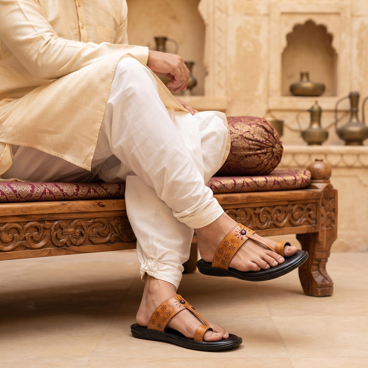 AJANTA Lightweight Kolhapuri Chappal For Men | Traditional Ethnic Toe Ring Sandals | Comfortable Cushioned Anti-Skid Chappal | Daily Wear, Wedding, Puja & Special Occasions Casual Footwear for Men