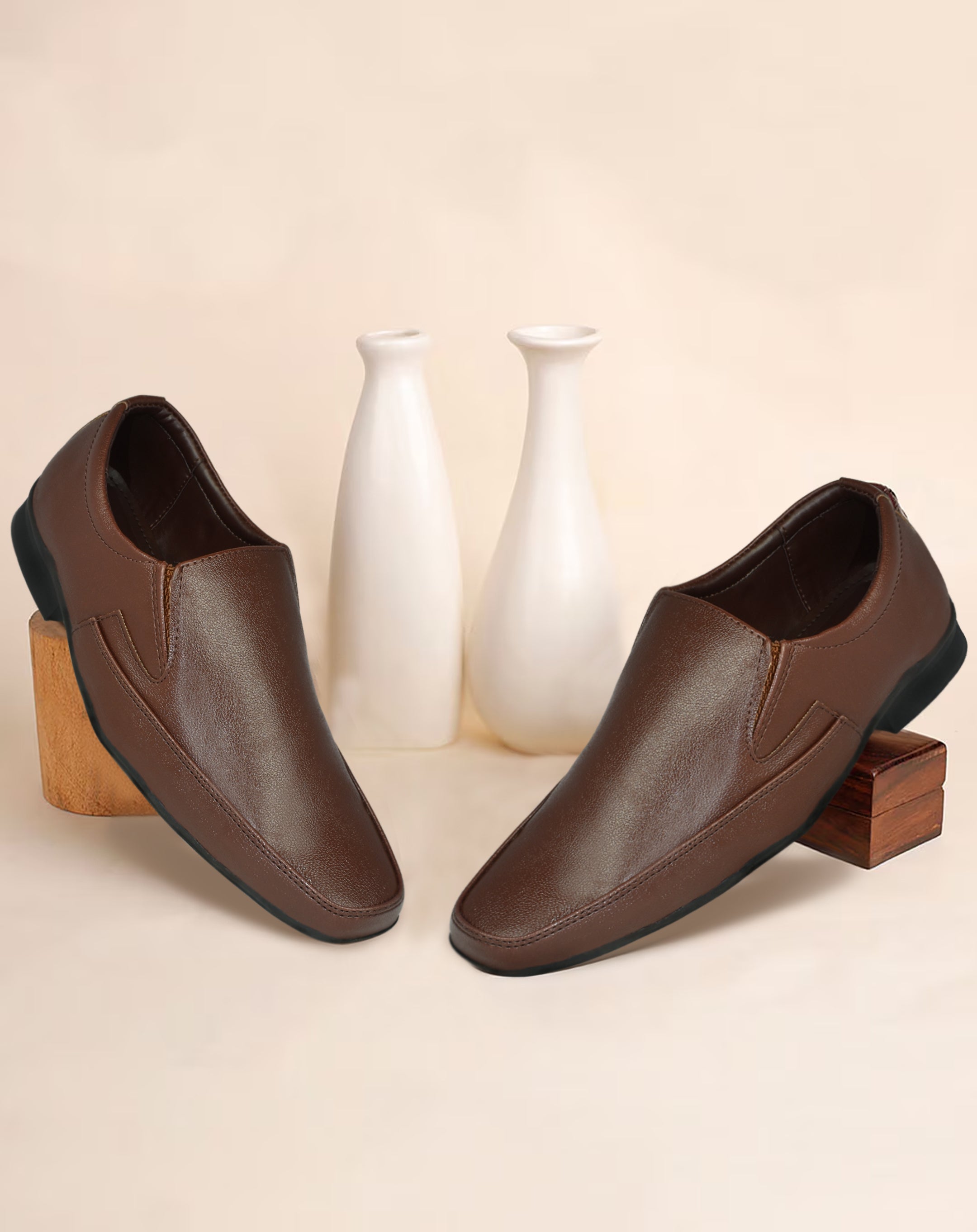 Ajanta Men’s Brown Formal Slip-On Shoes