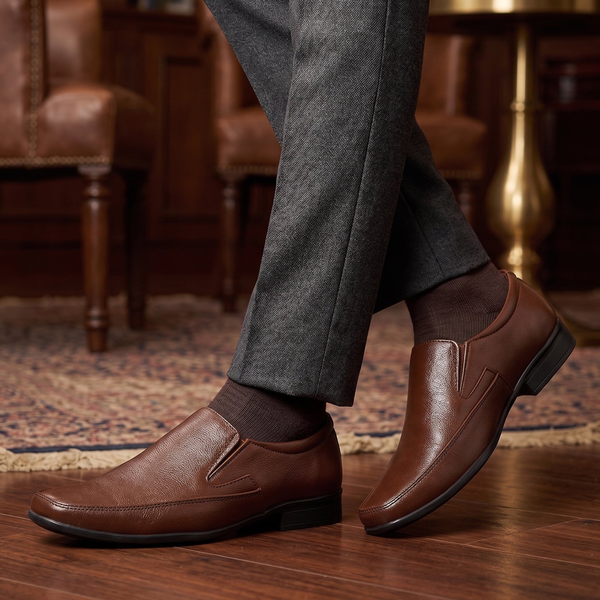 Ajanta Men’s Brown Formal Slip-On Shoes