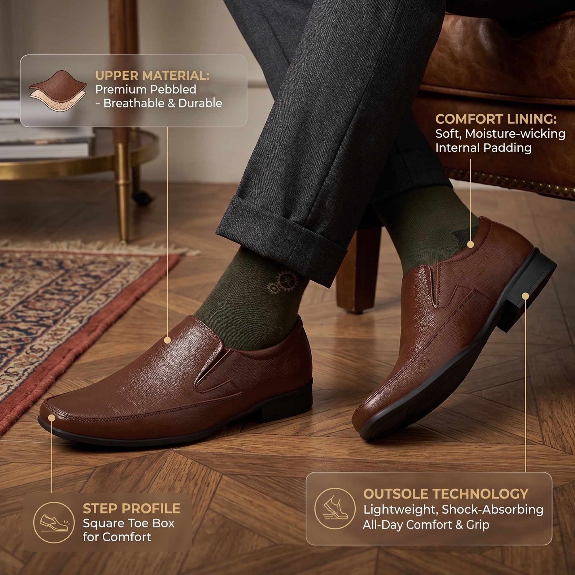 Ajanta Men’s Brown Formal Slip-On Shoes