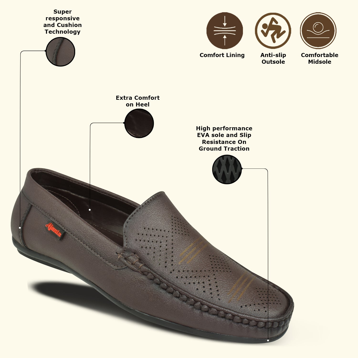 AJANTA Premium Loafers For Men| Soft Cushioned Insole | Super Flexible, Slip-On Shoes for Casual, Office & Everyday Wear EG4018