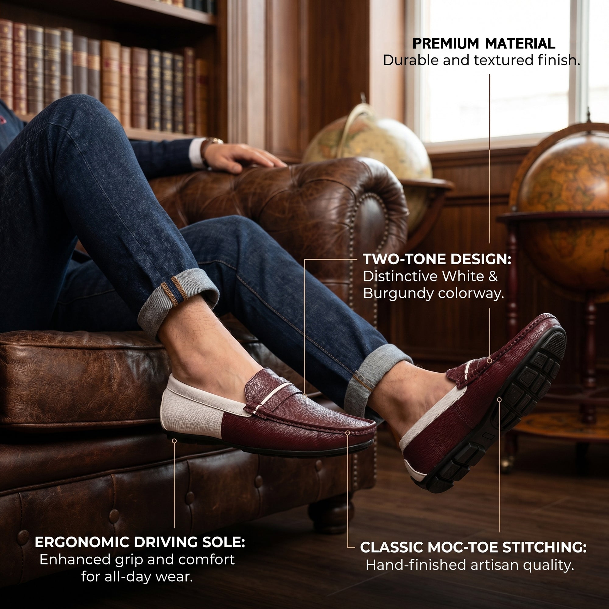 AJANTA Men Stylish Loafers | Synthetic Leather Casual Slip-On Shoes for Daily Wear