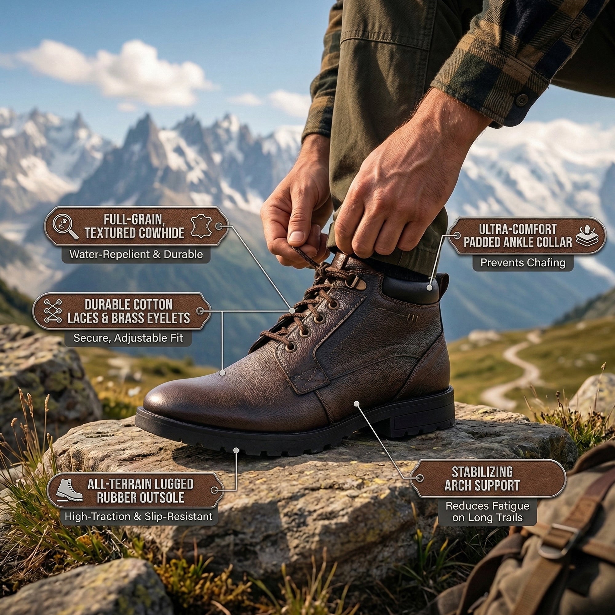 Imperio Brown Genuine Leather High Top Boots for Men