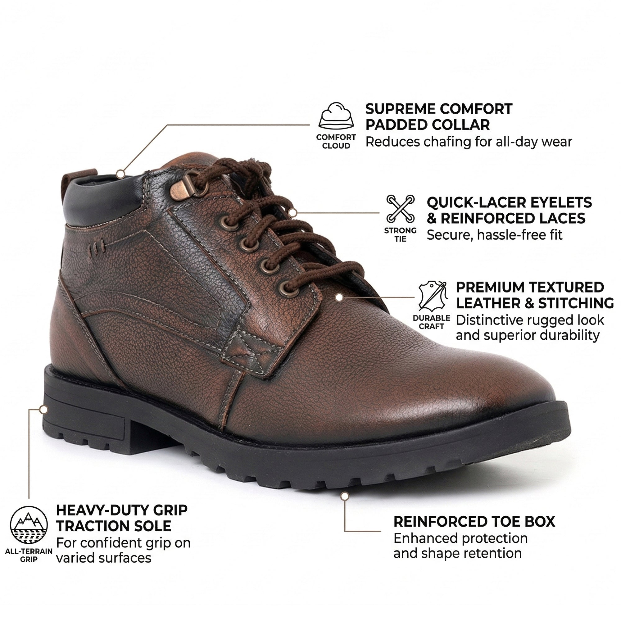 Imperio Brown Genuine Leather High Top Boots for Men