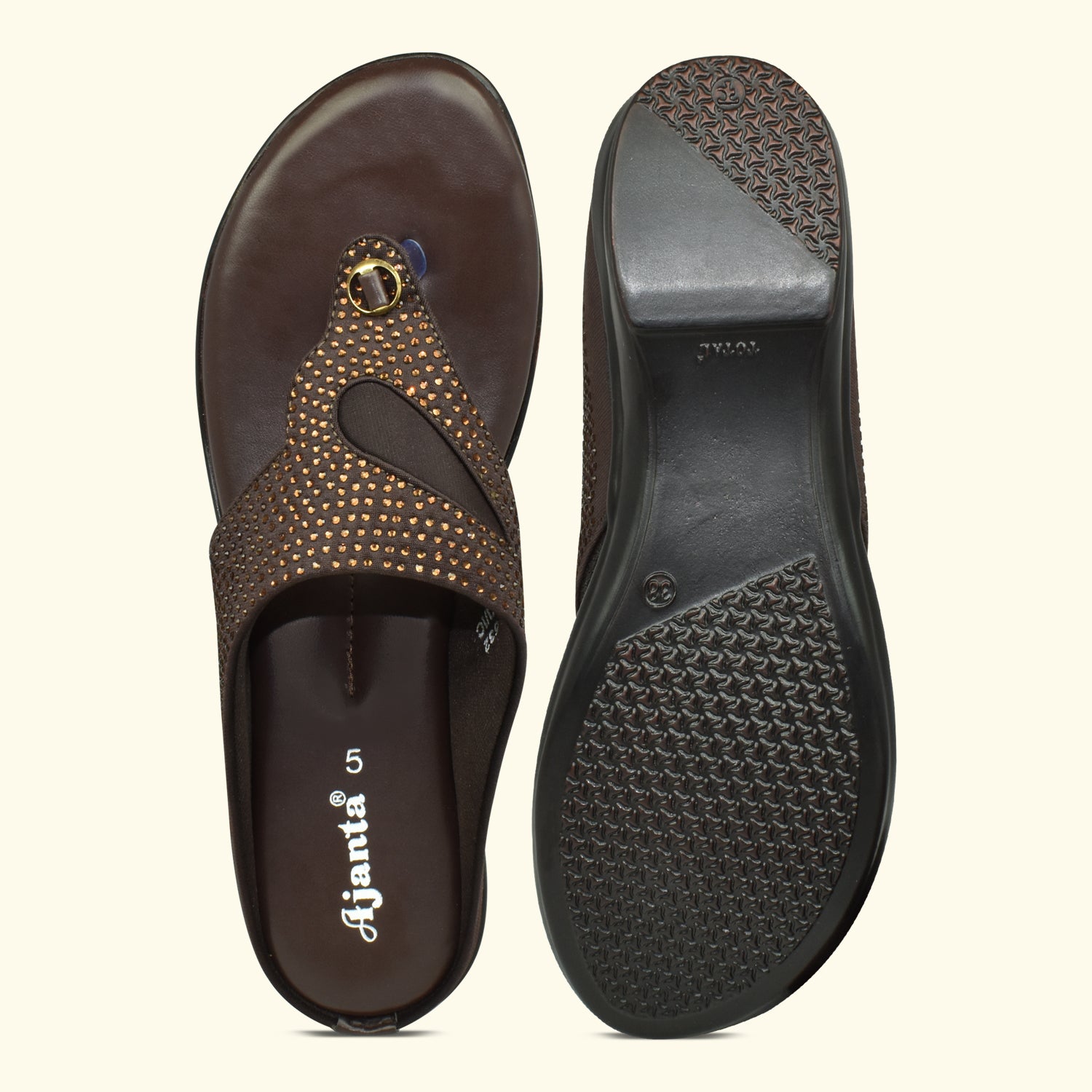 AJANTA Women's Brown Flat Sandals | Synthetic Upper | Lightweight EVA Sole | Stylish & Comfortable Sandal EL1028