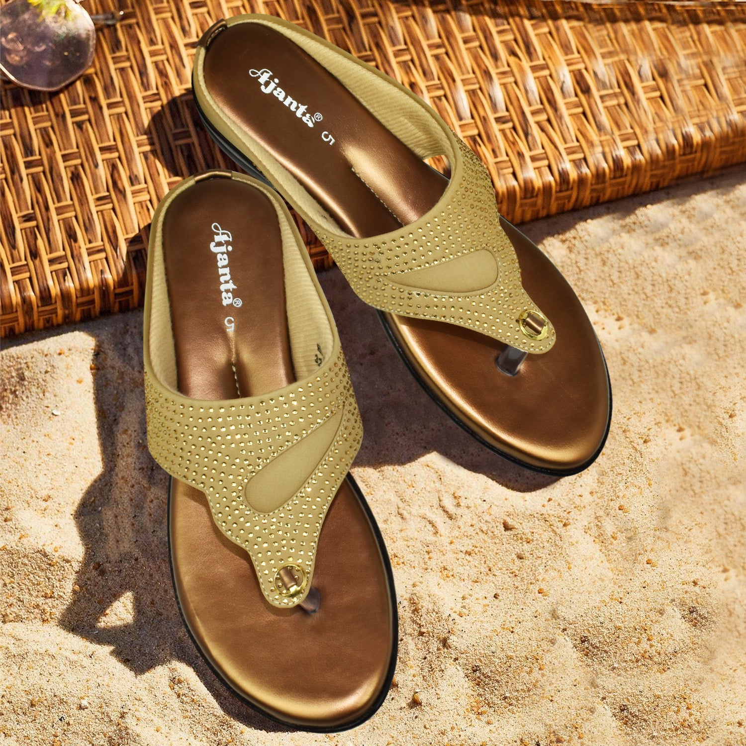 AJANTA Women's Copper Flat Sandals | Stylish Synthetic Upper | Lightweight EVA Sole | Comfortable Everyday Wear Sandal EL1029