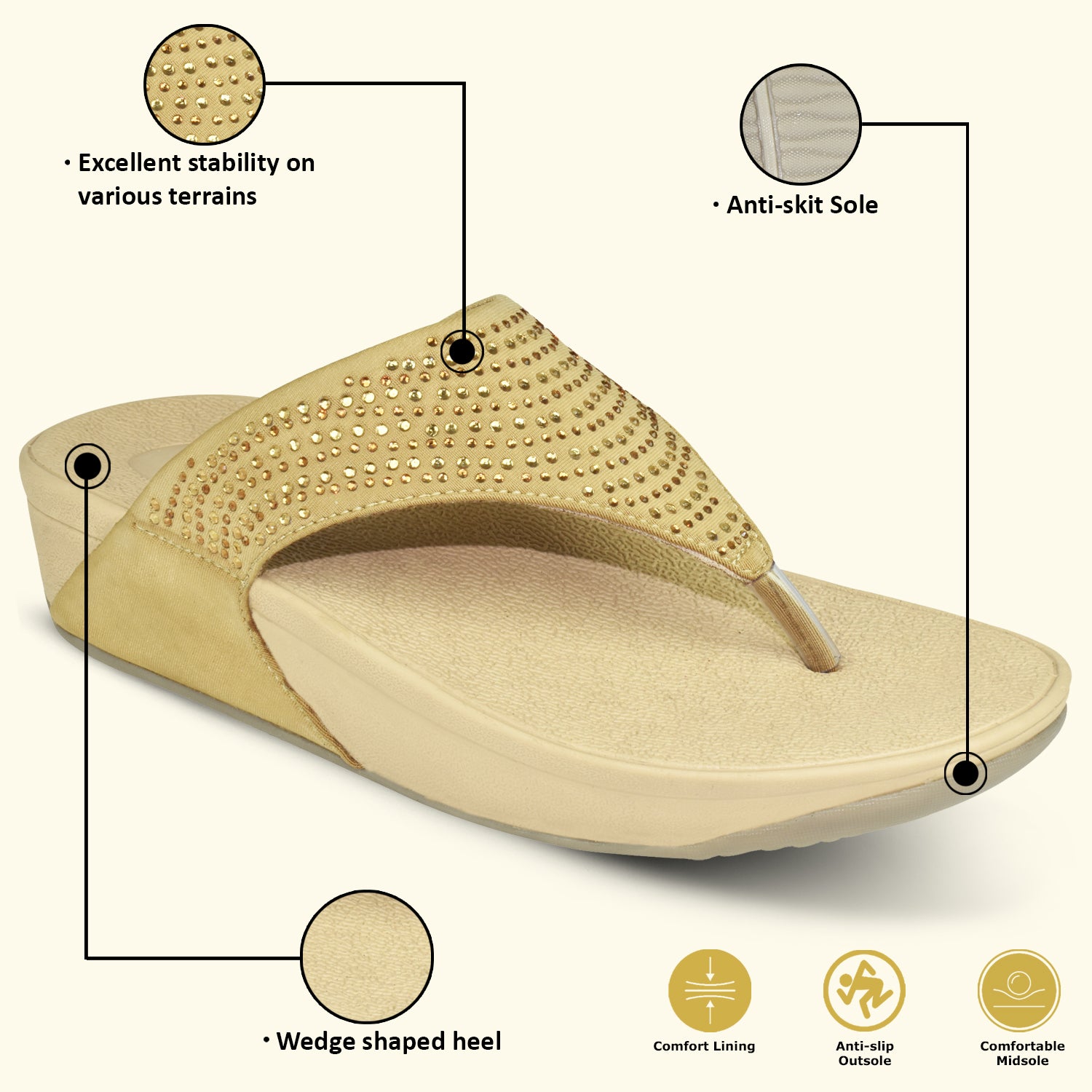 Ajanta Women’s Beige Flat Sandals