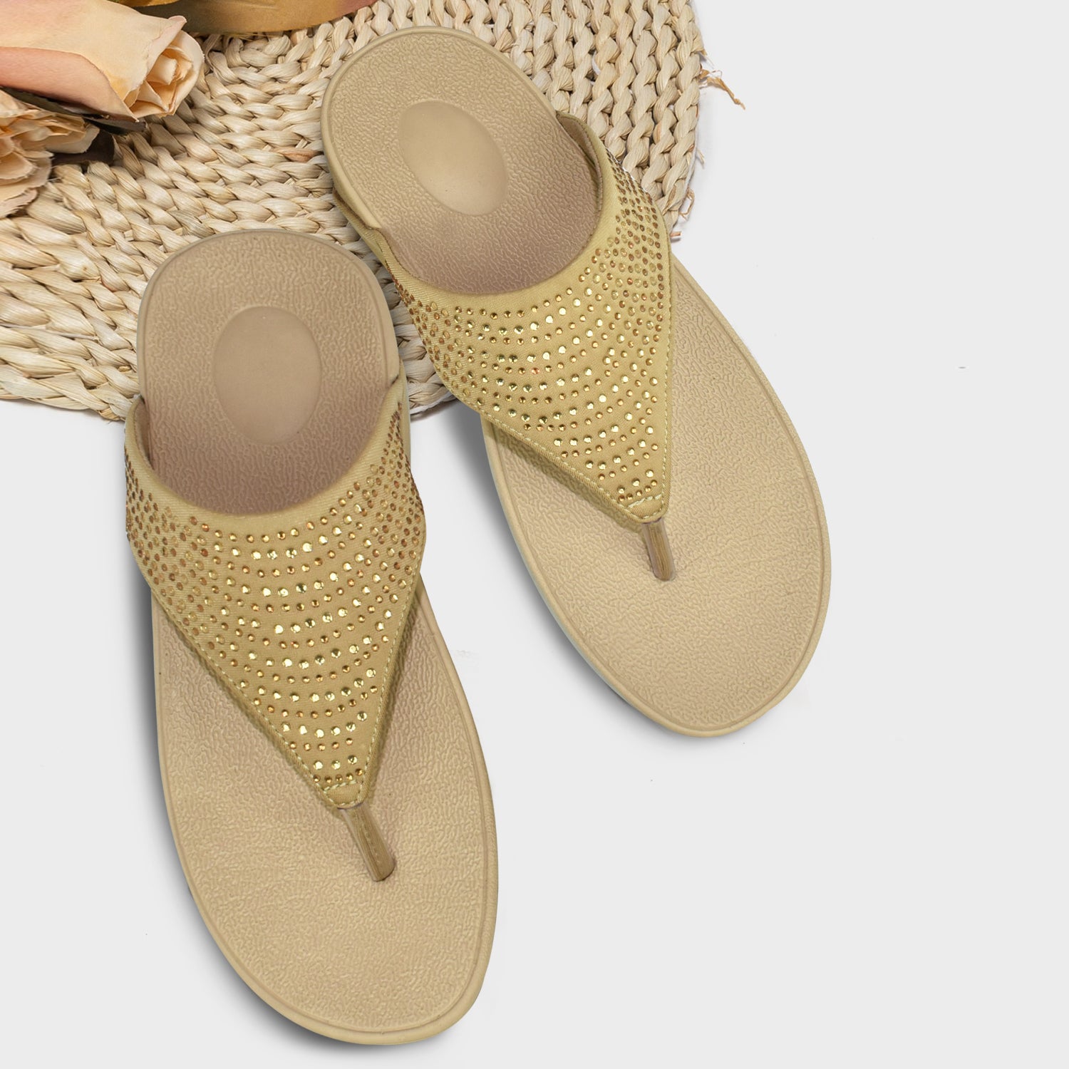 AJANTA Women's Beige Flat Sandals | Soft EVA Insole | Durable Synthetic Outer Material | Comfortable Sandal EL1031