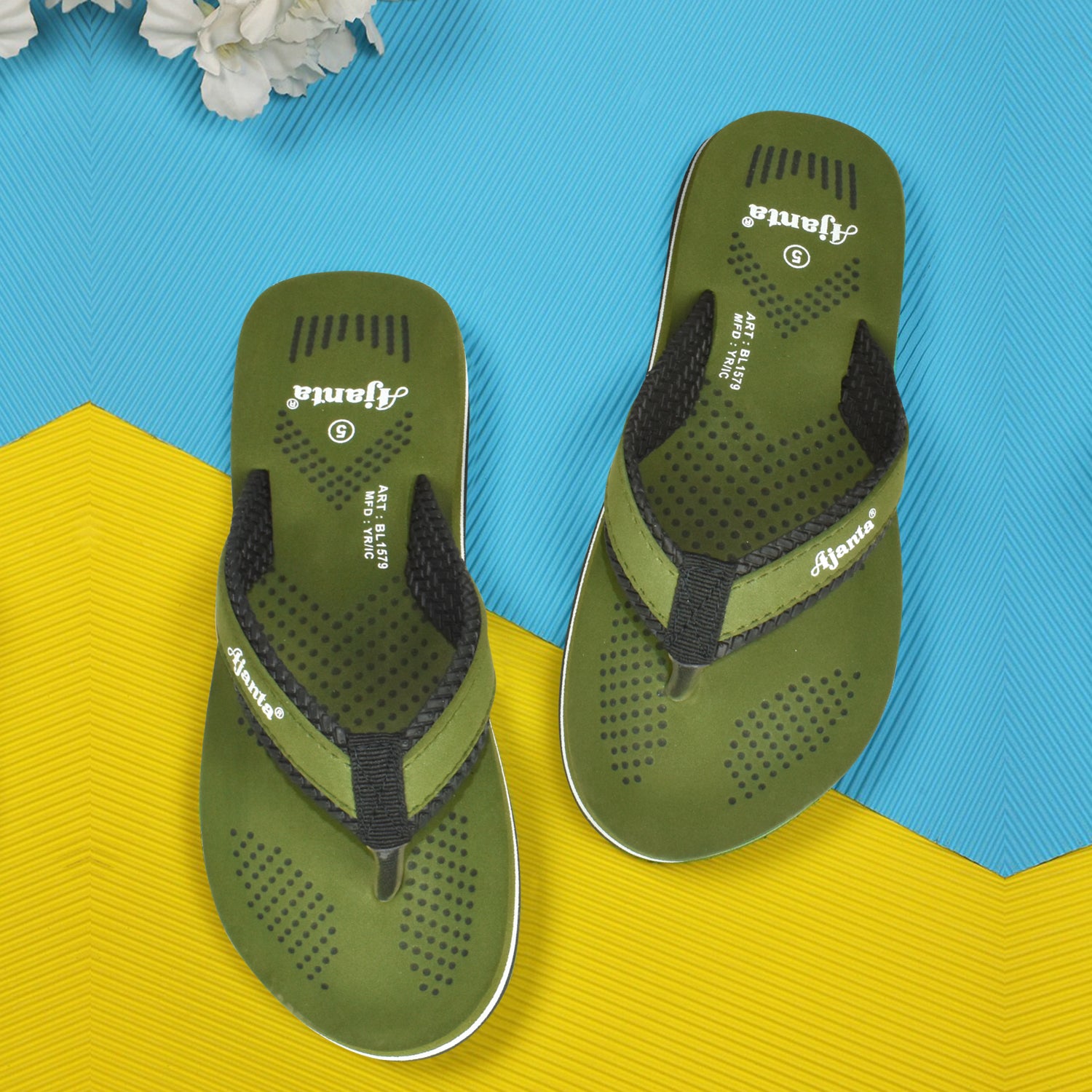 Ajanta Women's Green Slip-On Outdoor Slippers | Lightweight EVA Sole | Durable Synthetic Upper | Comfortable Daily Wear Slippers EL1033