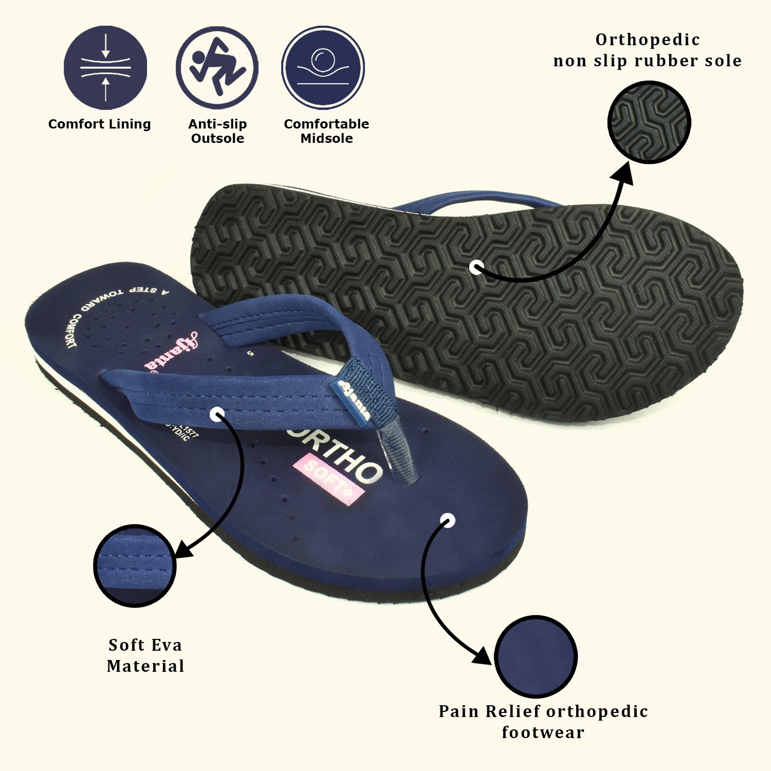 AJANTA Ortho +Women's Doctor Slippers | Orthopedic, Non-Slip, Lightweight, Comfortable Flats EL1036