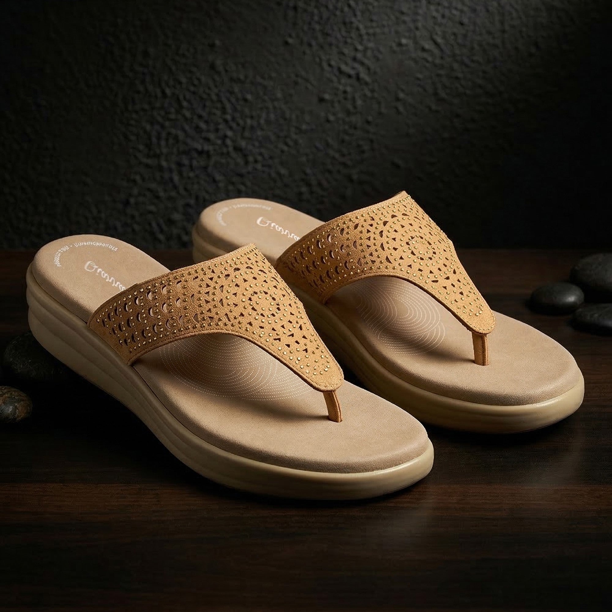 Qiarra Beige T-Strap Wedge Sandal