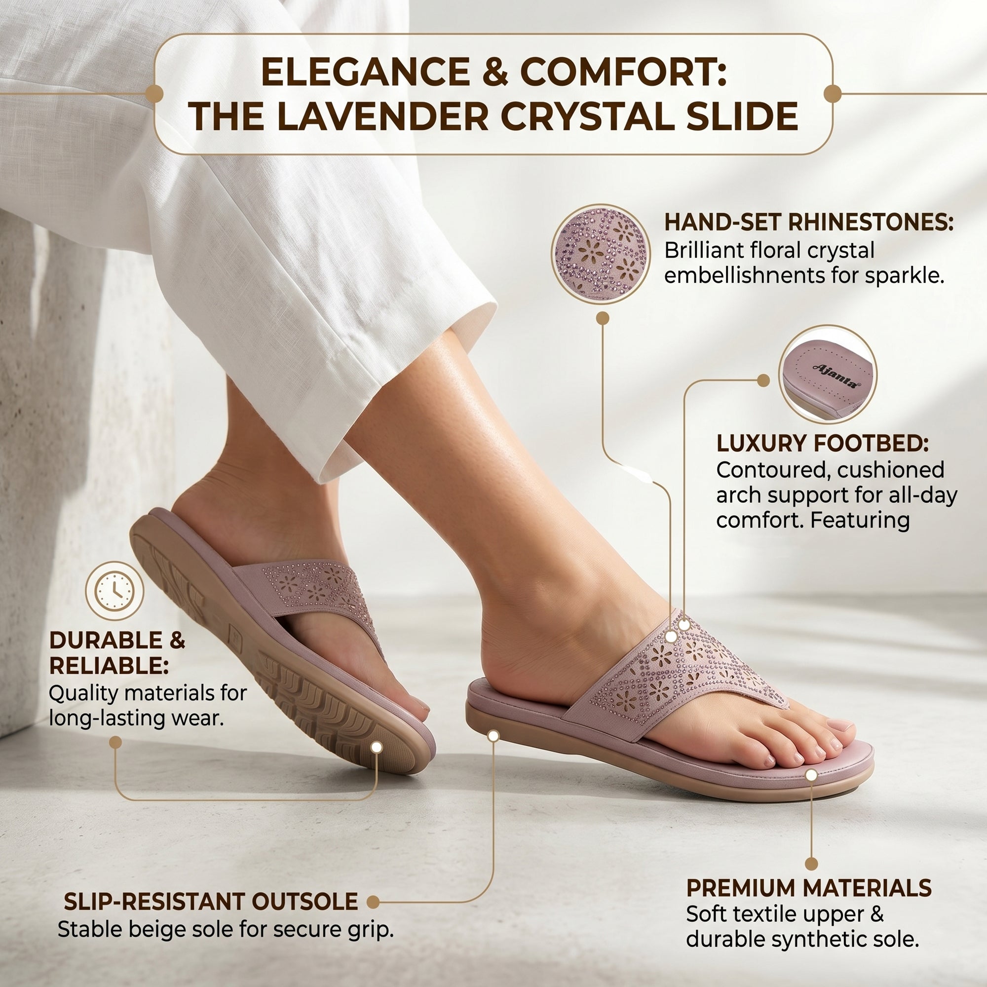 AJANTA Women Slip-On Sandals | Soft Cushion | Lightweight Casual Footwear