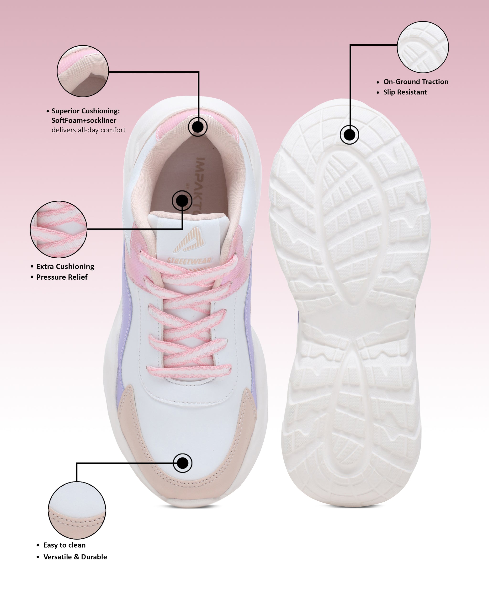 Impakto Women Trendy Casual Sneaker Shoes Lightweight Soft & Comfortable for Women