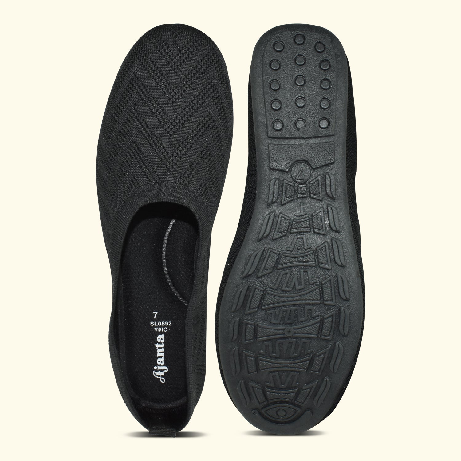 Ajanta Women's Black Bellies with Cushioned Comfort | Breathable Flynet Upper | Flexible PVC Sole | Stylish & Comfortable Bellies EL5031