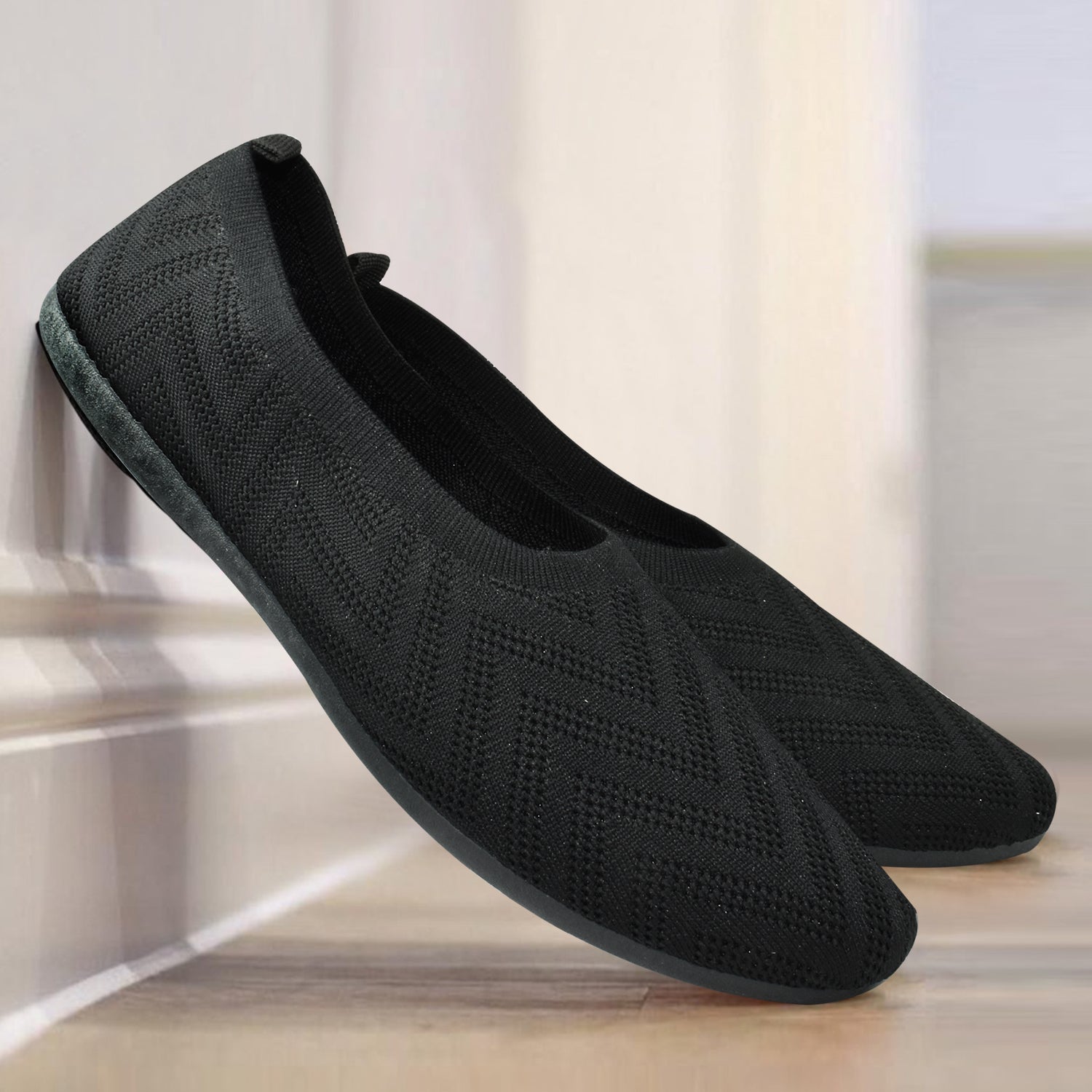 Ajanta Women's Black Bellies with Cushioned Comfort | Breathable Flynet Upper | Flexible PVC Sole | Stylish & Comfortable Bellies EL5031