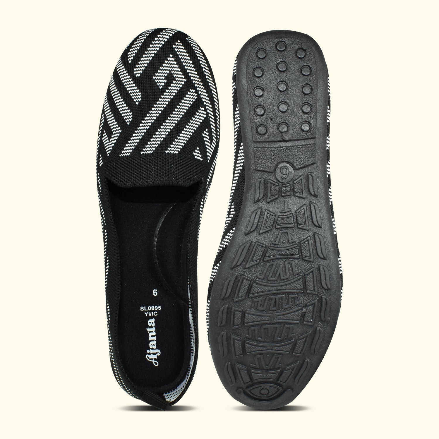 Ajanta Women's Black Bellies with Cushioned Comfort | Breathable Flynet Upper | Durable PVC Sole | Elegant Daily Wear Bellies EL5033