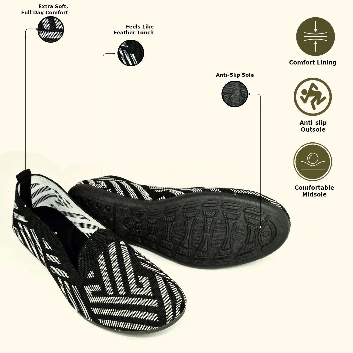 Ajanta Women's Black Bellies with Cushioned Comfort | Breathable Flynet Upper | Durable PVC Sole | Elegant Daily Wear Bellies EL5033