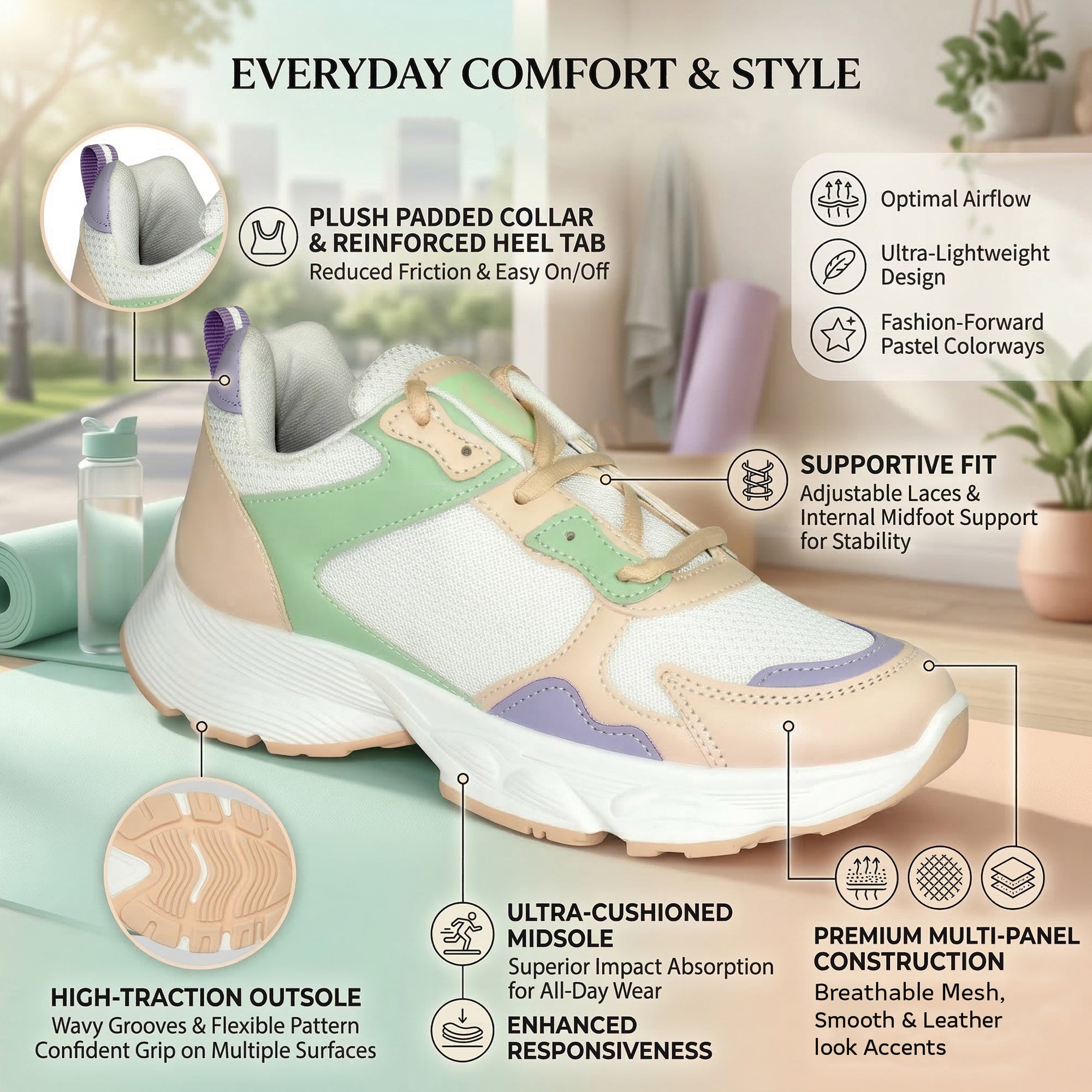 Ajanta Women’s Pink Lightning Chunky Sneakers