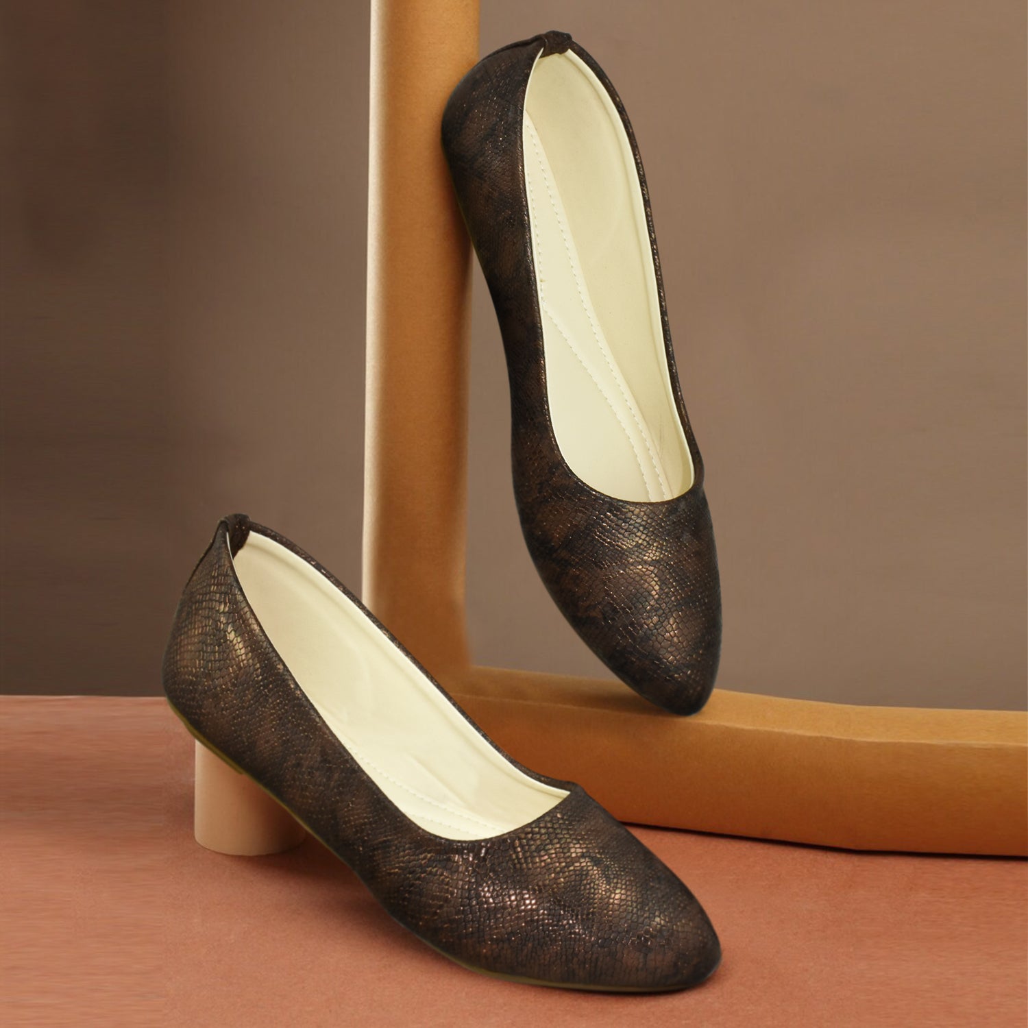 Ajanta Women Copper Snake Skin Printed Bellies