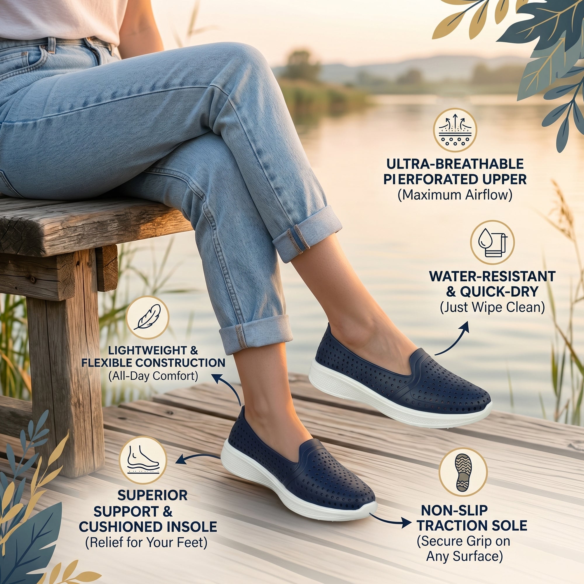 AJANTA Women PVC Molded Casual Shoes | Lightweight Comfortable Slip-On Daily Wear Footwear (Cream)