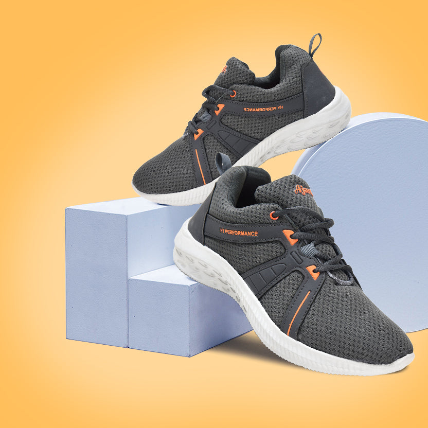 Ajanta Men's Grey Lightweight Walking Shoes with Anti-Skid EVA Sole | Lace-Up Comfort Fit | Sports shoes FK4004