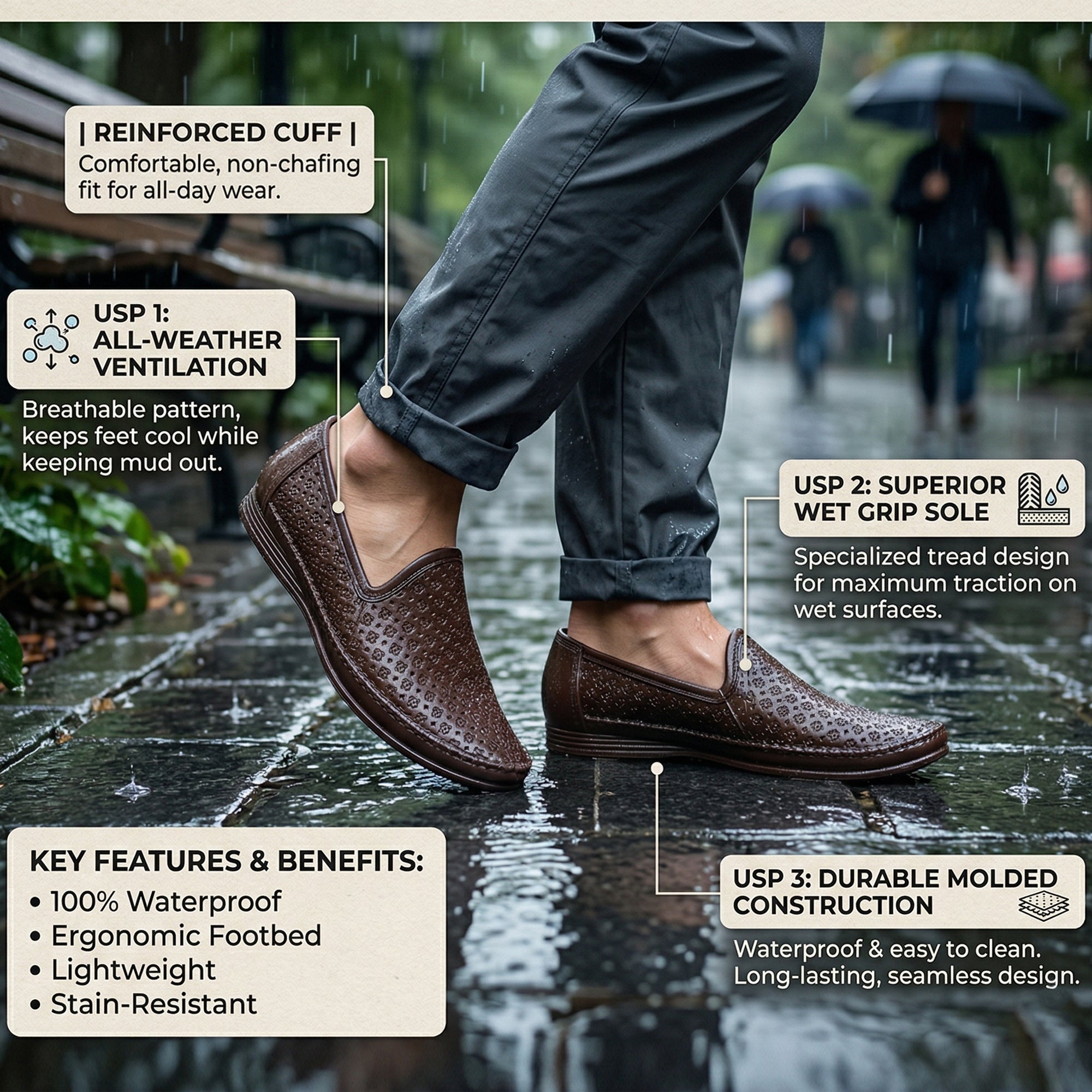 Ajanta Men’s PVC Slip-On Loafers Shoes