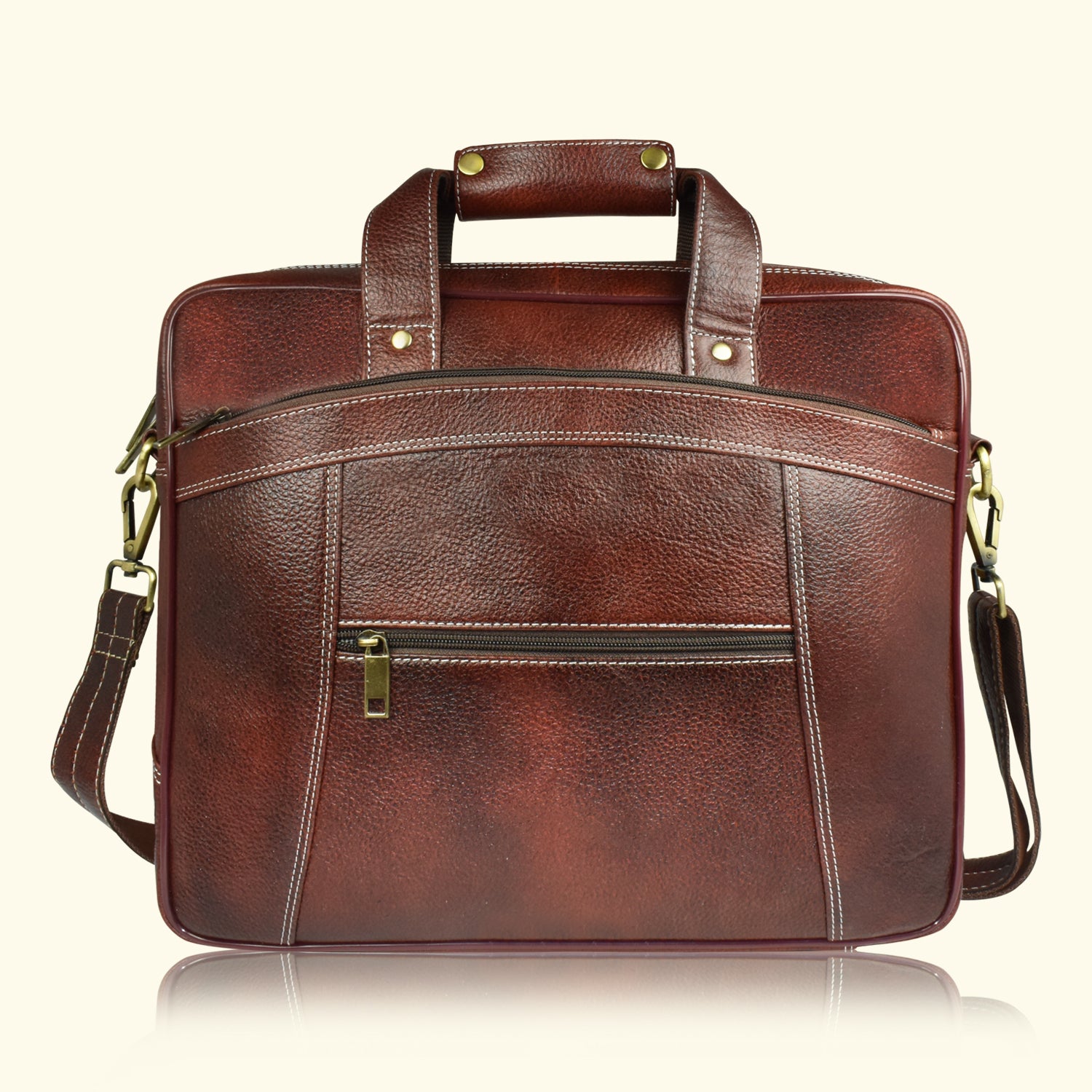 AJANTA 15.4-Inch Premium Leather Laptop Messenger Bag, Durable Office Briefcase with Adjustable Shoulder Strap for Men JB5004