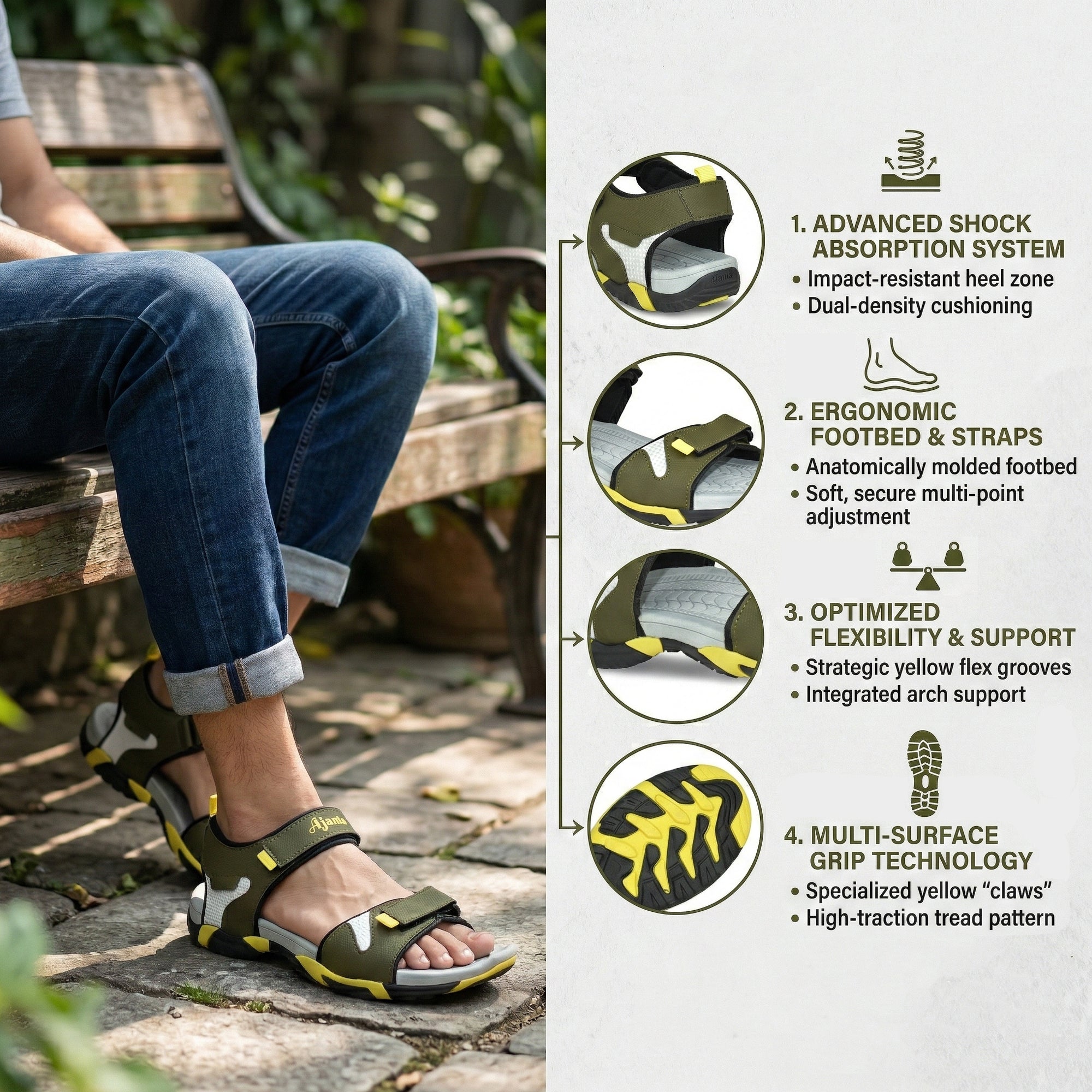 Ajanta Men’s Sports Sandals with Velcro Closure