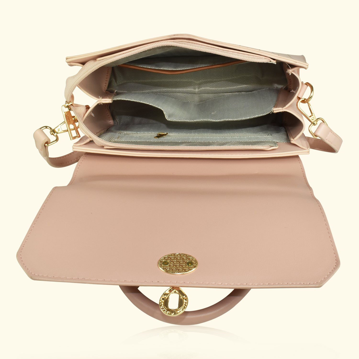 QIARRA by Ajanta Peach Synthetic Sling Bag for Women | 2 Compartments | Buckle Lock | Zipper Chains | Handle Detachable Sling Strap-VB8019