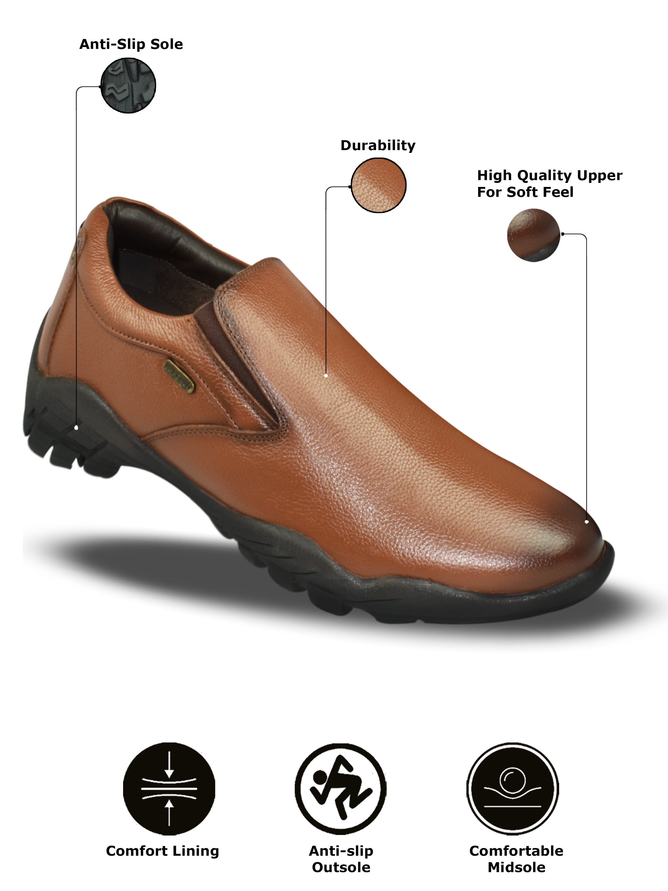 Imperio Tan Genuine Leather Slip-on Cushioned Formal Shoes for Men EG4032