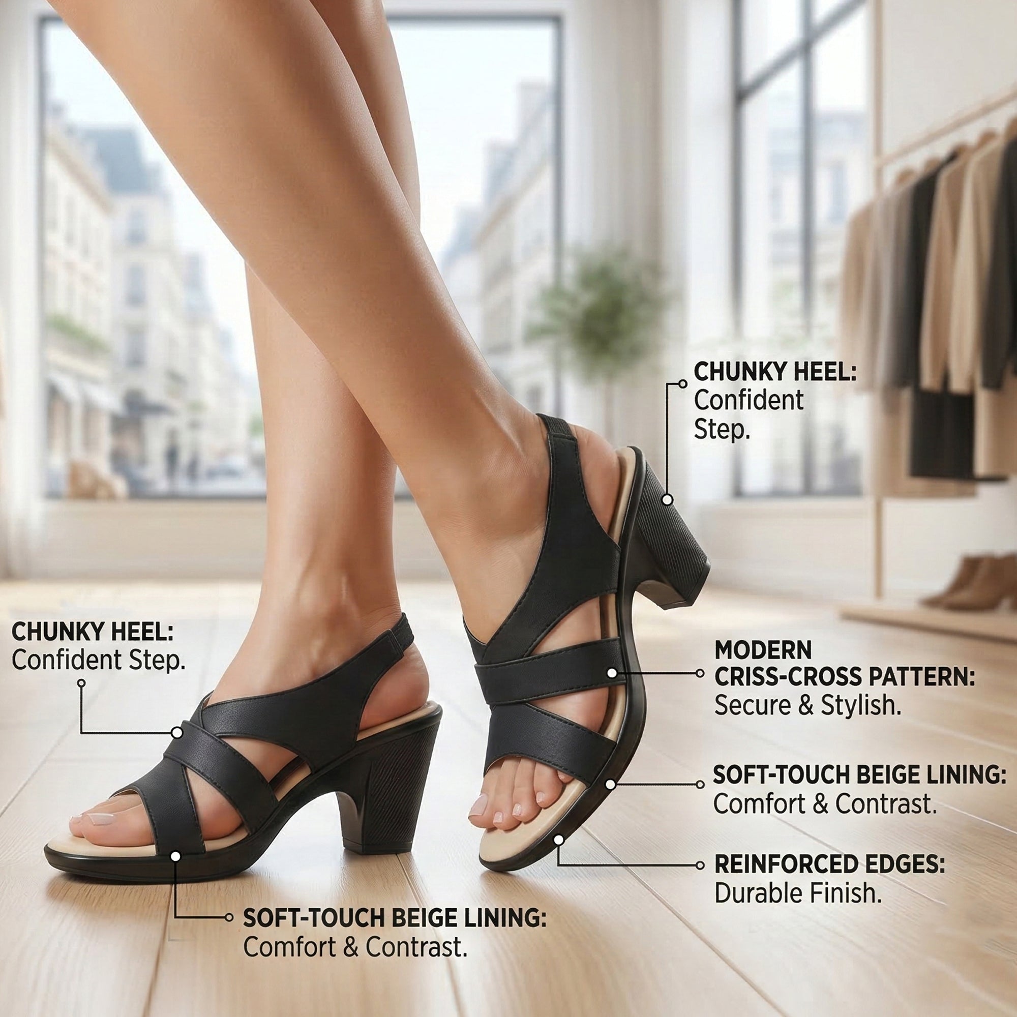 Ajanta Women’s Black Heeled Sandals