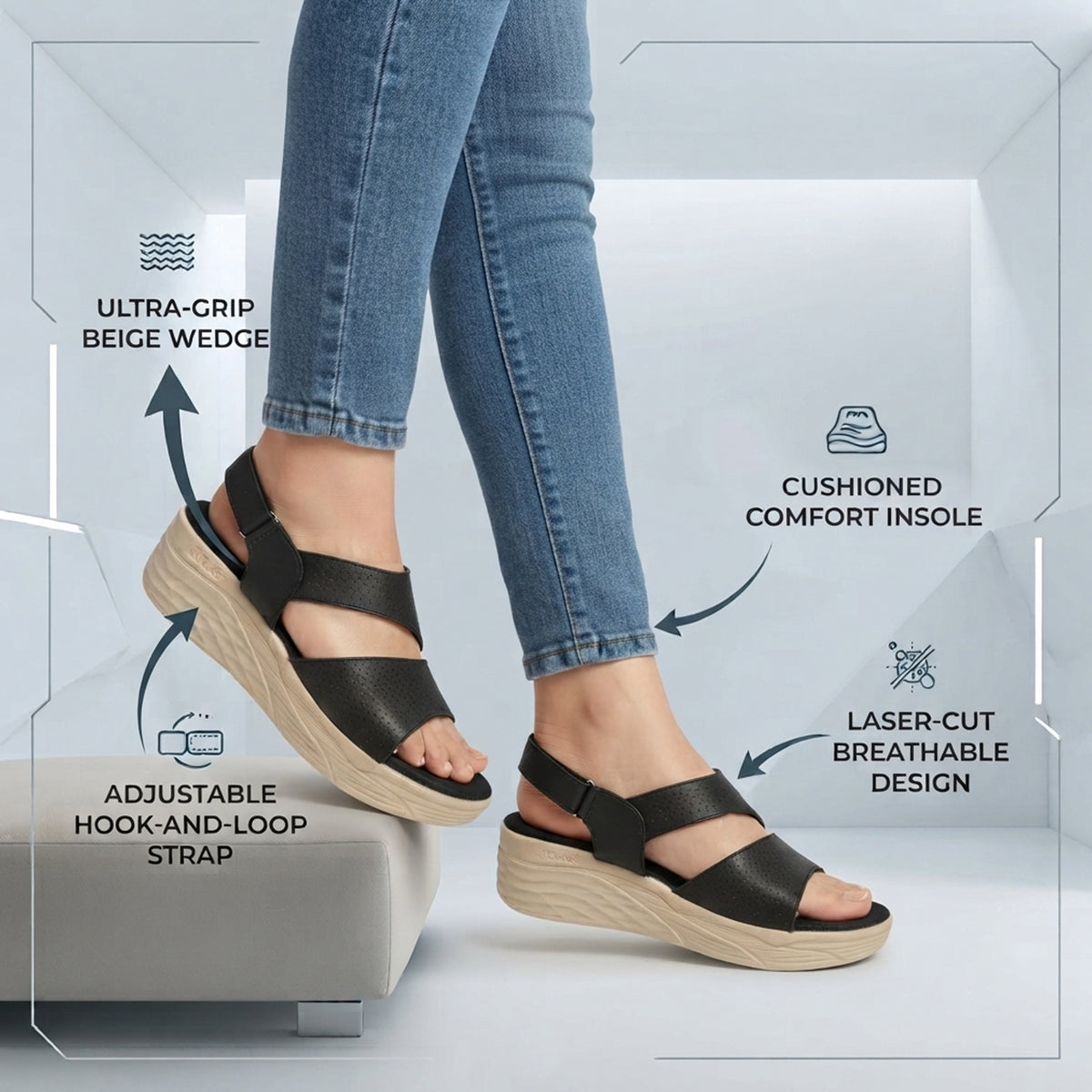 AJANTA Stylish Block Heel Sandals For Women | Open Toe Back Strap Heels with Elastic Strap | Casual Sandals with Ergonomic Arch Support | Soft Cushioned Footbed & Breathable Synthetic Upper for Office, Travel, Party & Wedding FootWear