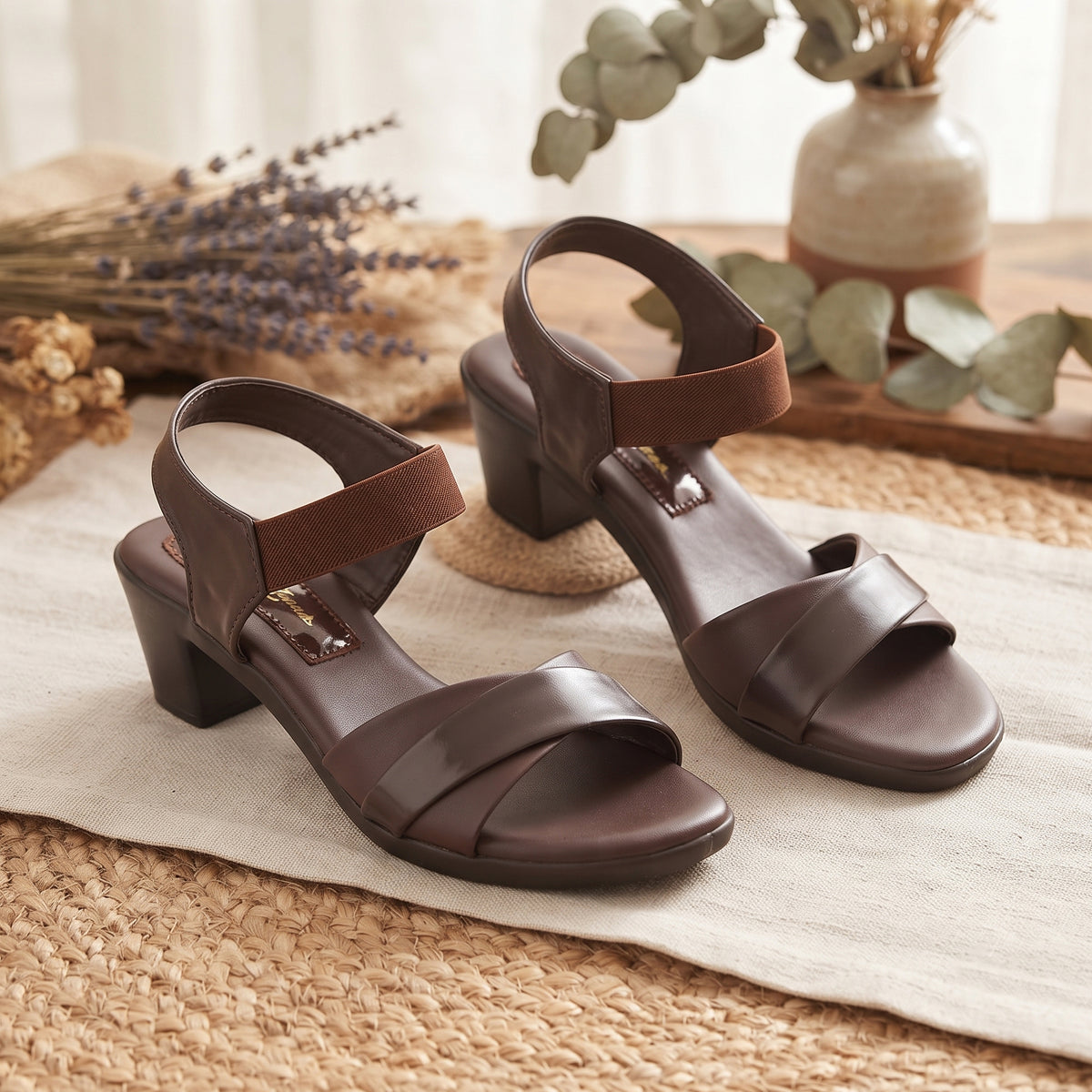 AJANTA Stylish Block Heel Sandals For Women | Open Toe Back Strap Heels with Elastic Strap | Casual Sandals with Ergonomic Arch Support | Soft Cushioned Footbed & Breathable Synthetic Upper for Office, Travel, Party & Wedding FootWear