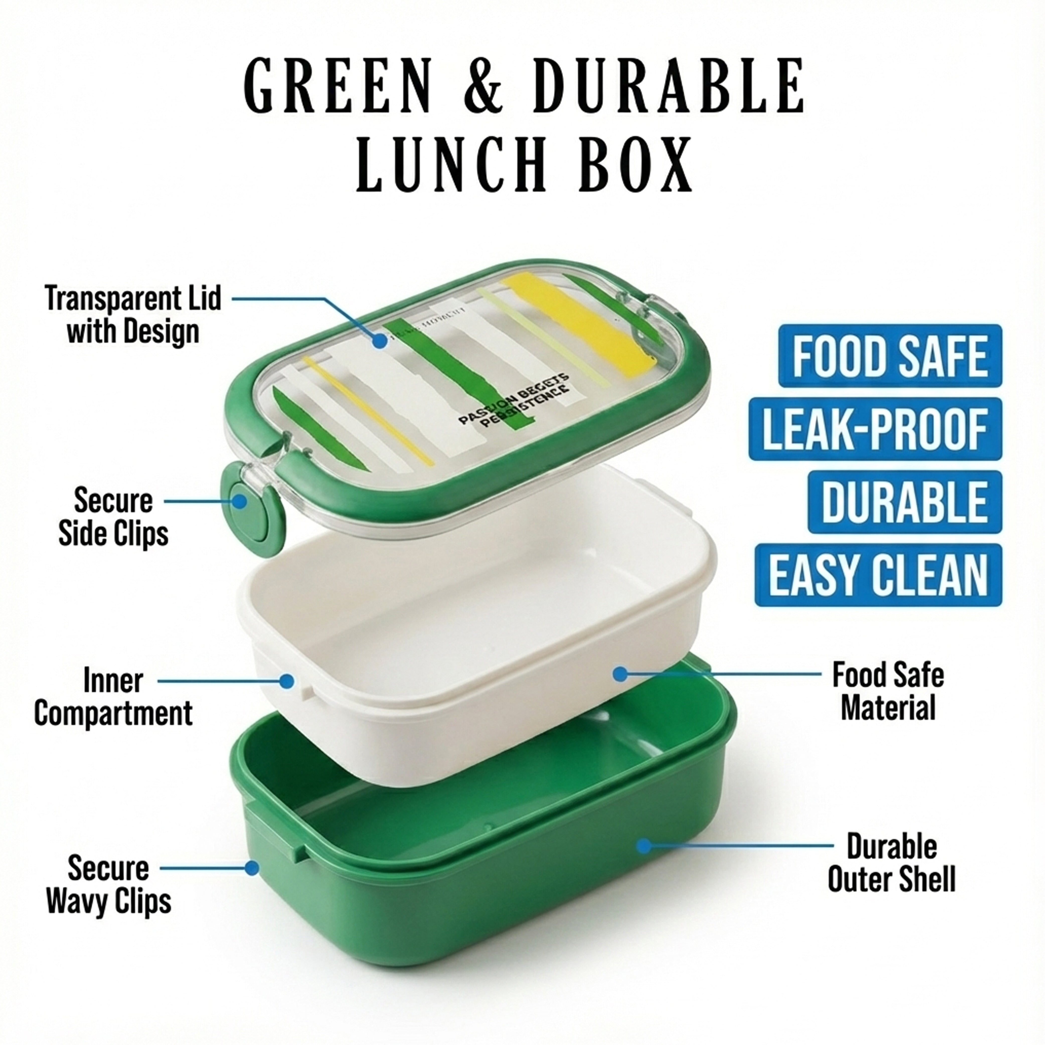 Ajanta BPA-Free Lunch Box with Cutlery Compartment Single-Section Meal Box with Transparent Lid, Dual Snap Locks & Top Handles