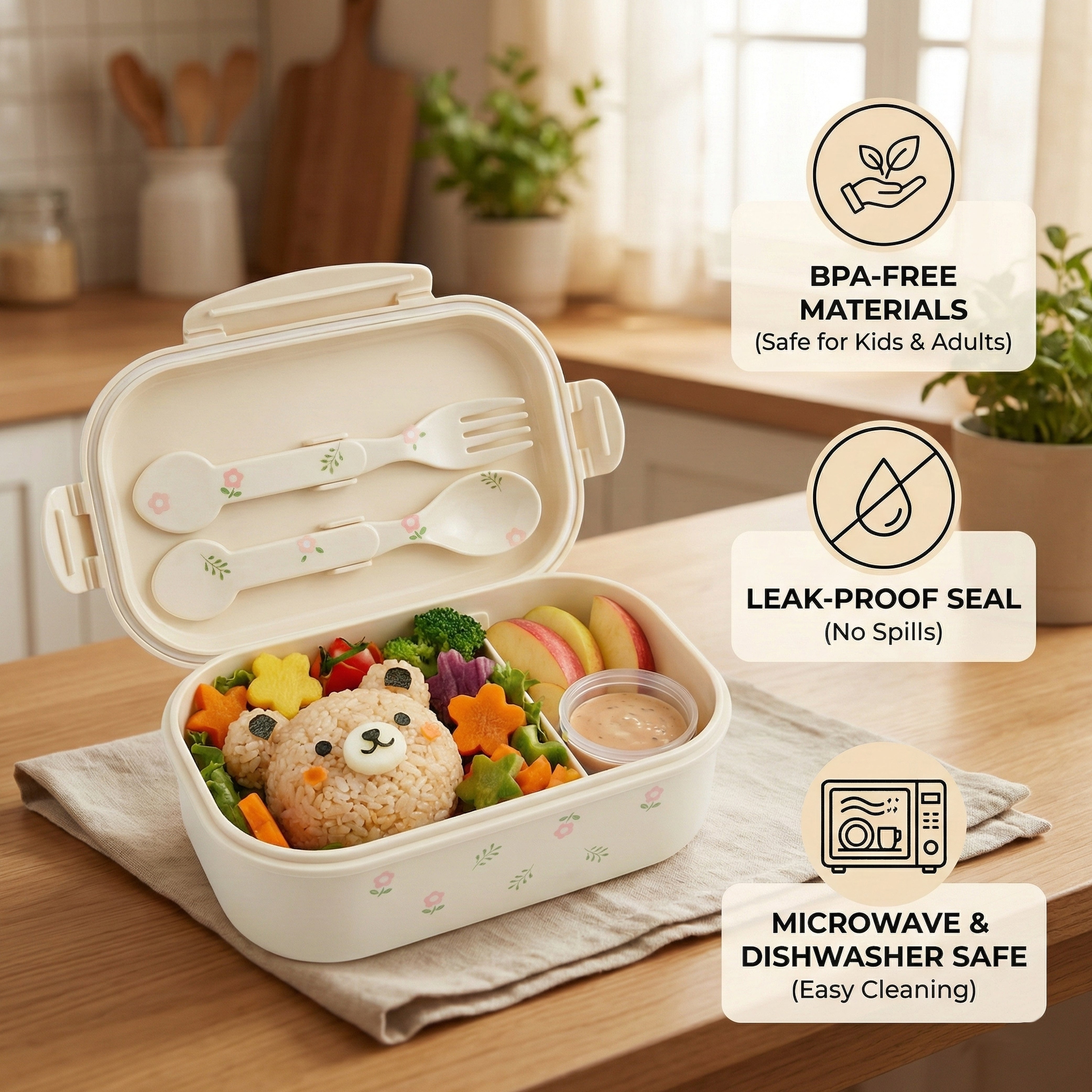Ajanta BPA-Free Lunch Box with Cutlery Compartment Single-Section Meal Box with Transparent Lid, Dual Snap Locks & Top Handles