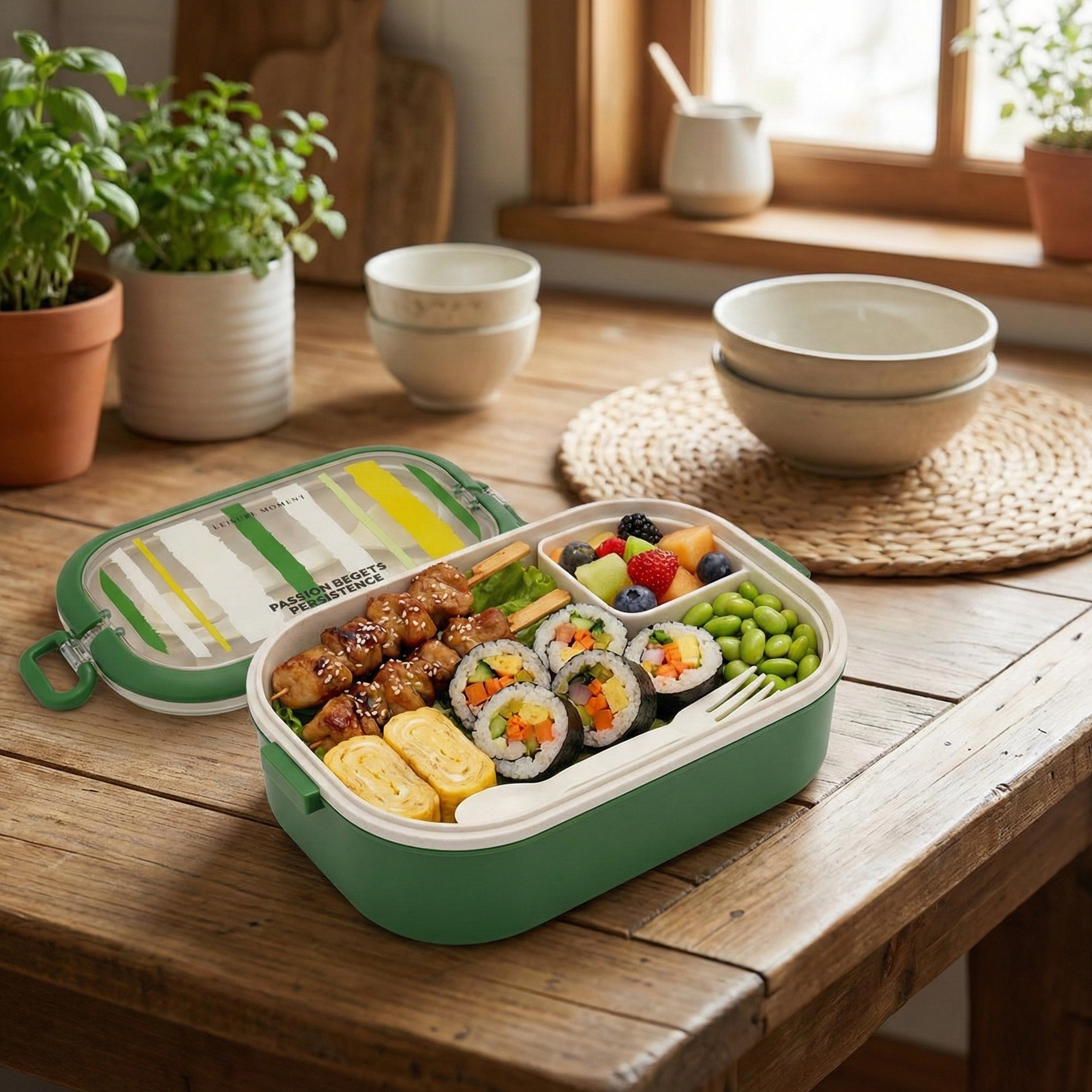 Ajanta BPA-Free Lunch Box with Cutlery Compartment Single-Section Meal Box with Transparent Lid, Dual Snap Locks & Top Handles